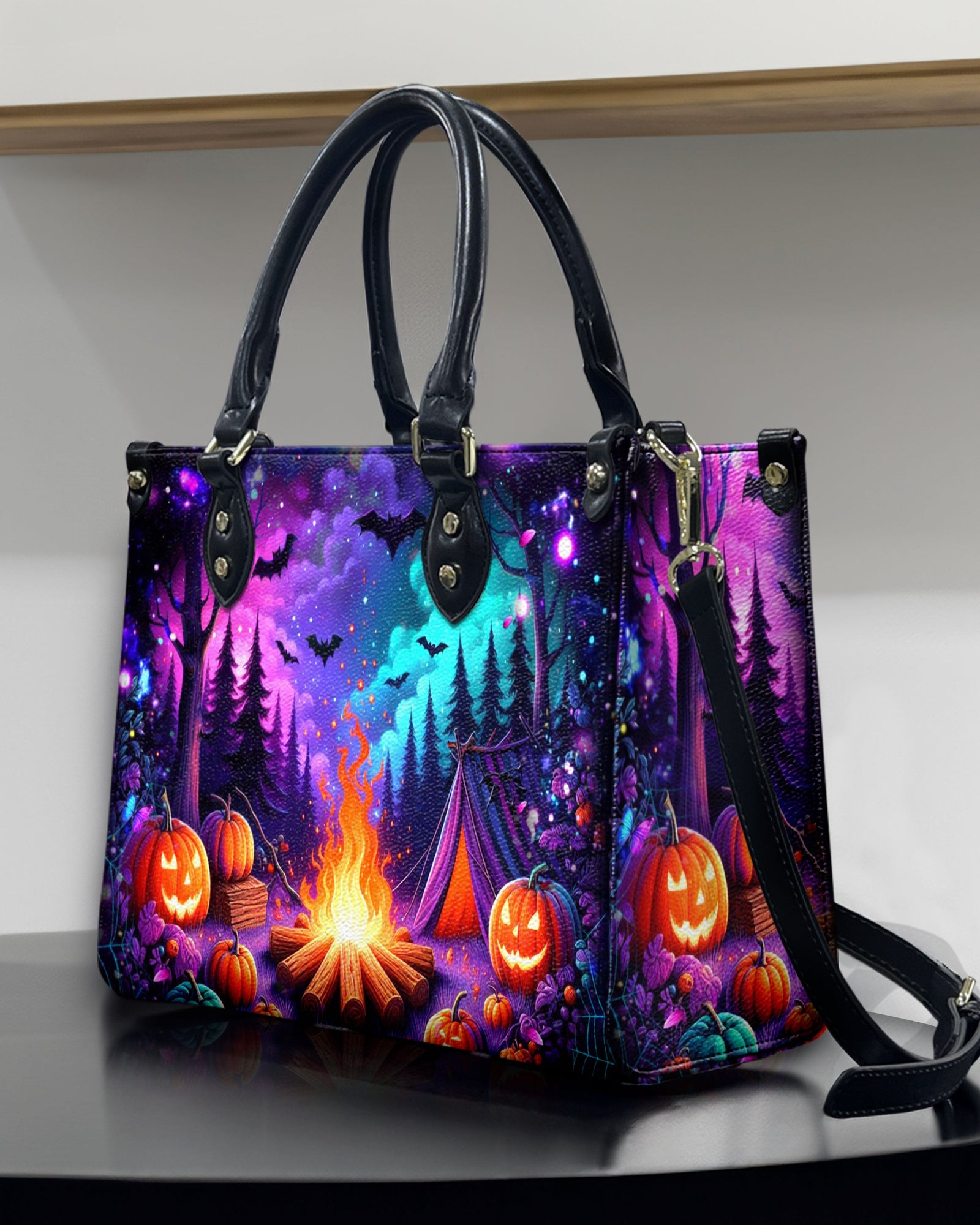 BLISSCORNERS GLOWING CAMPFIRE HALLOWEEN LEATHER HANDBAG