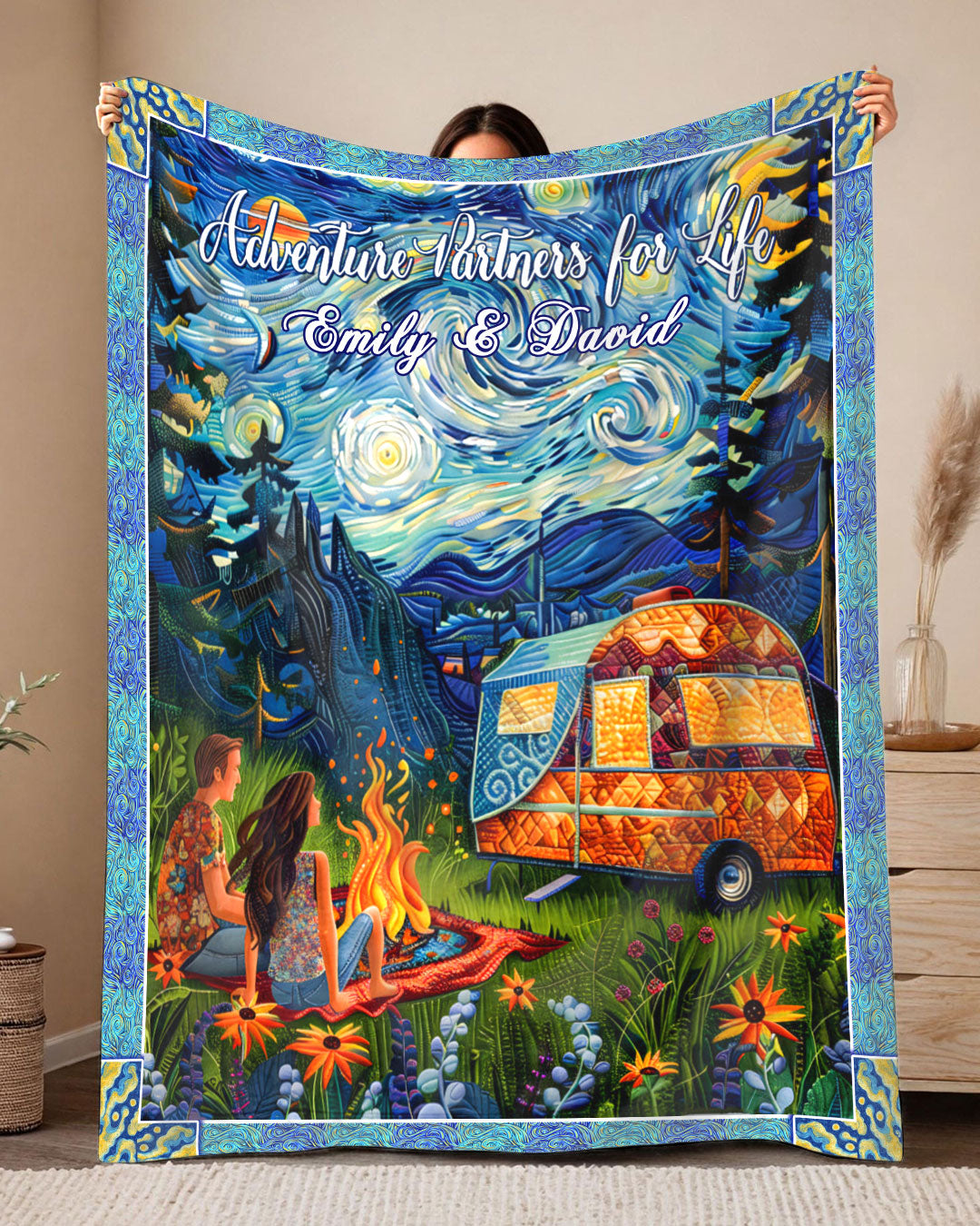 BLISSCORNERS PERSONALIZED ADVENTURE PARTNERS FOR LIFE COUPLE FLEECE BLANKET