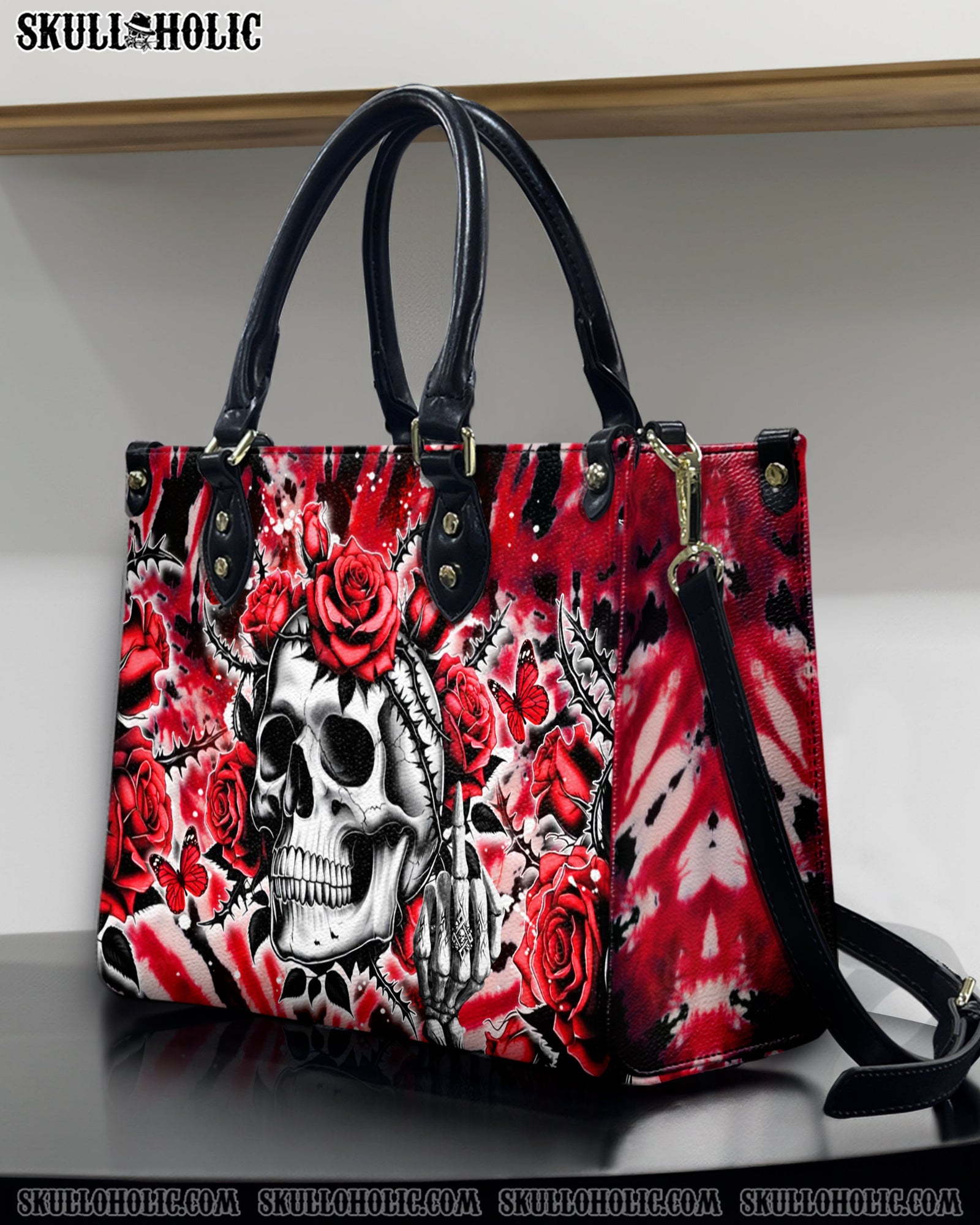 BLISSCORNERS SKULL ROSES TIE DYE LEATHER HANDBAG