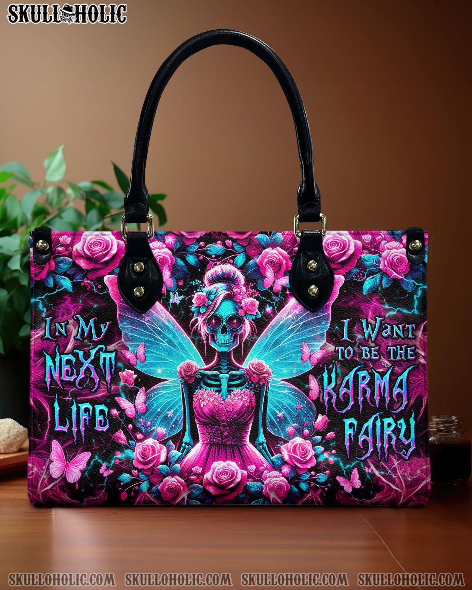 BLISSCORNERS KARMA FAIRY SKELETON ROSE LEATHER HANDBAG