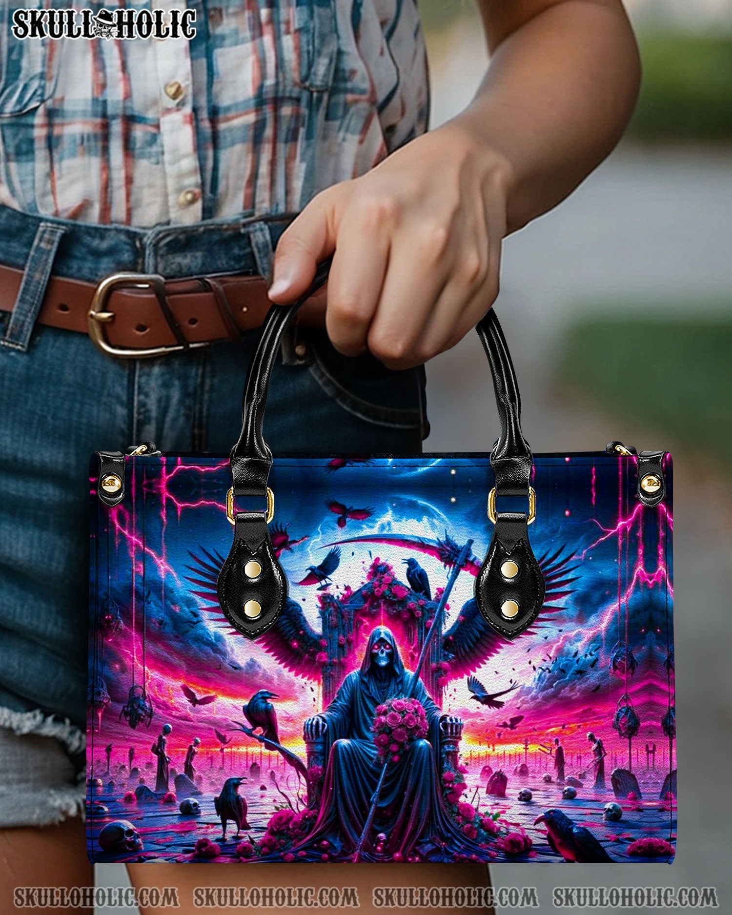BLISSCORNERS SKULL REAPER IN HELL LEATHER HANDBAG