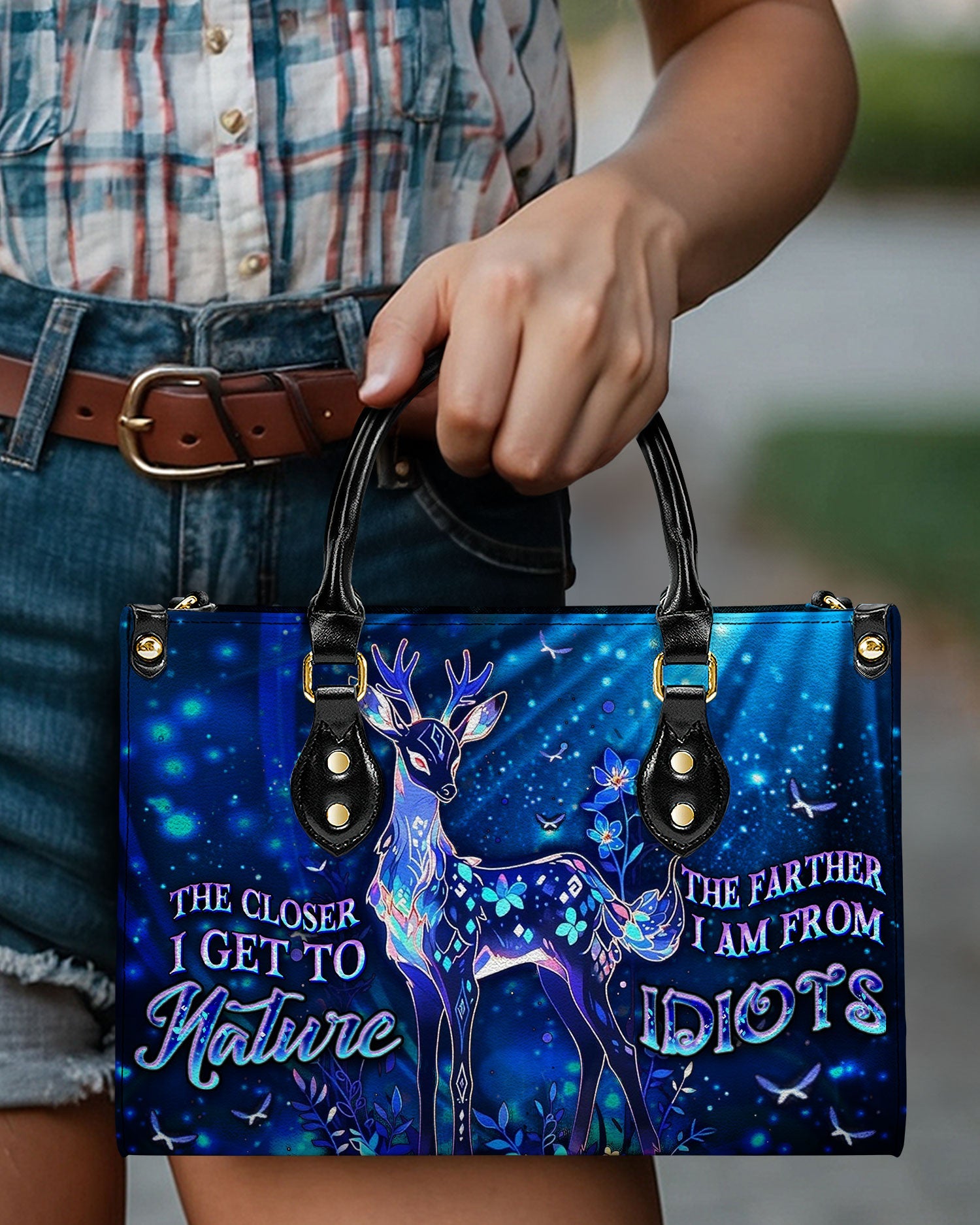 BLISSCORNERS THE CLOSER I GET TO NATURE DEER LEATHER HANDBAG