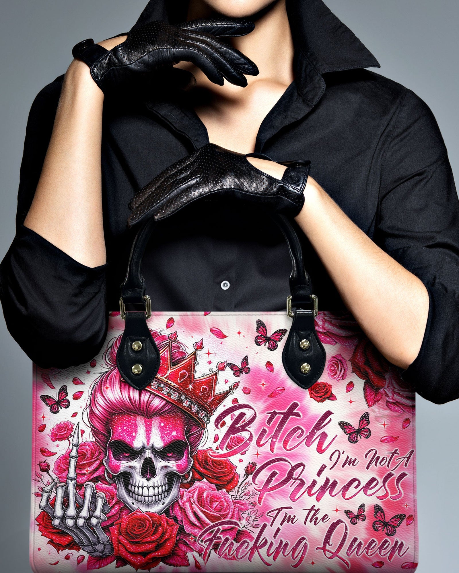 BLISSCORNERS I'M NOT A PRINCESS SKULL LEATHER HANDBAG