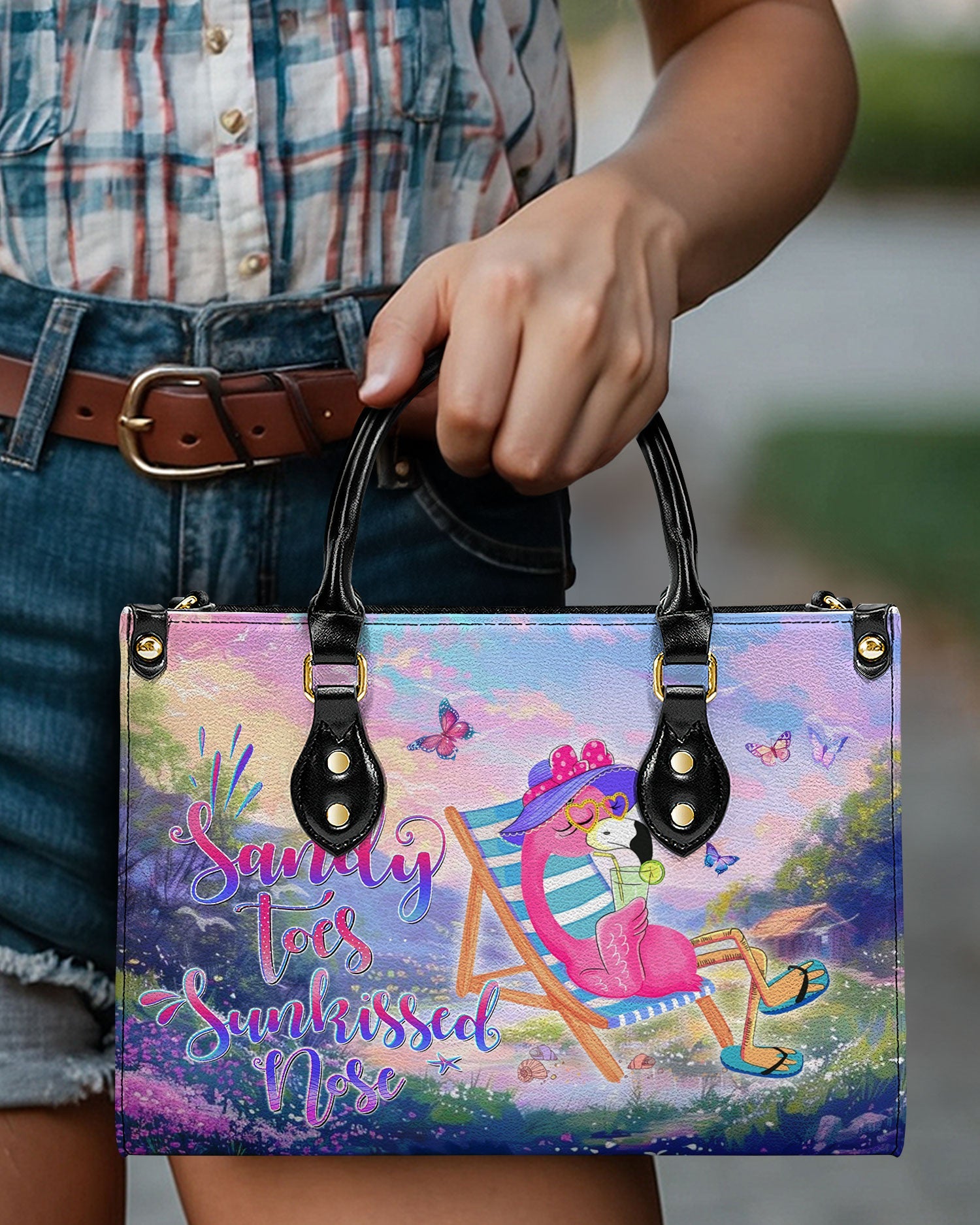 BLISSCORNERS SANDY TOES SUNKISSED NOSE FLAMINGO LEATHER HANDBAG