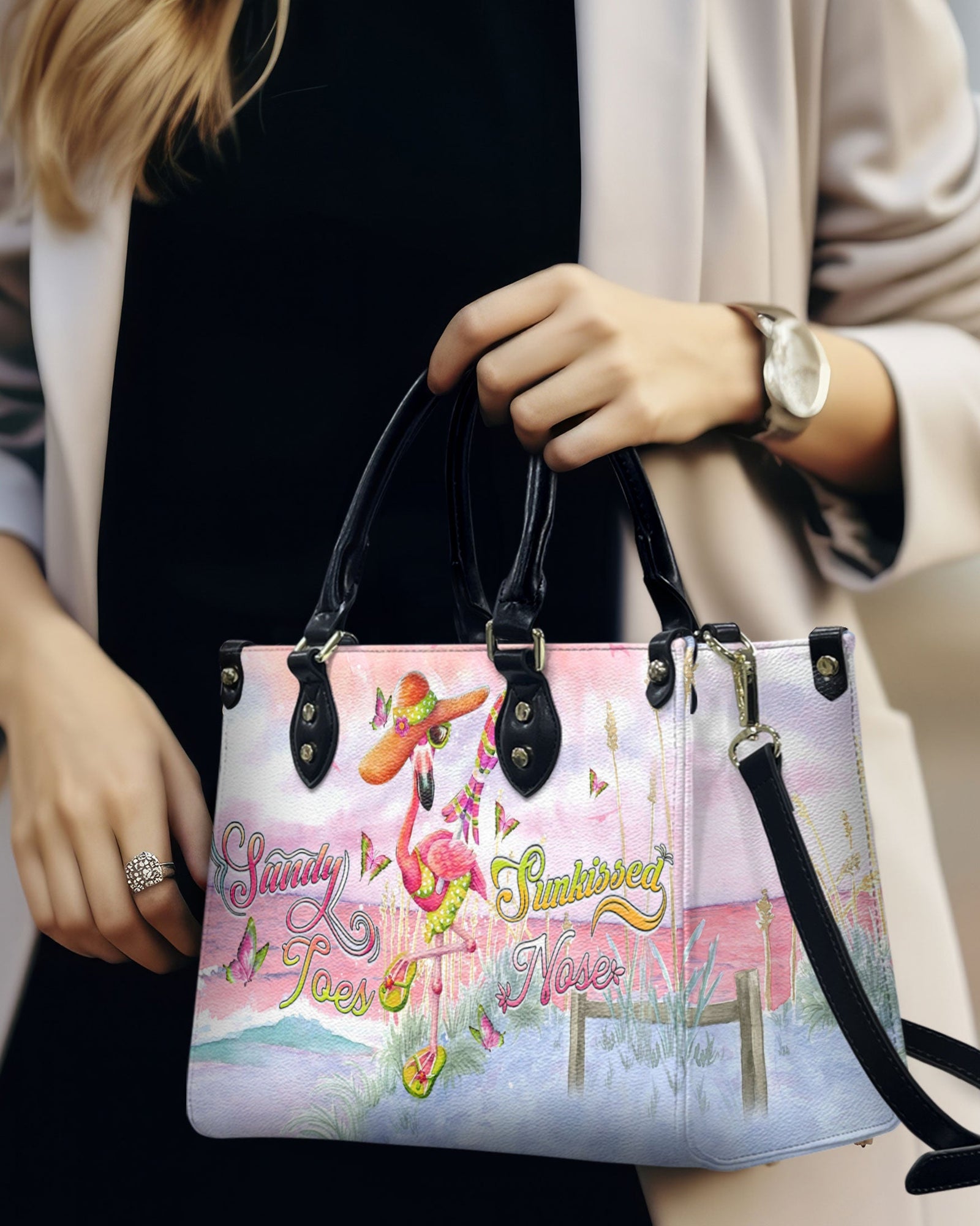 BLISSCORNERS SANDY TOES SUNKISSED NOSE FLAMINGO LEATHER HANDBAG