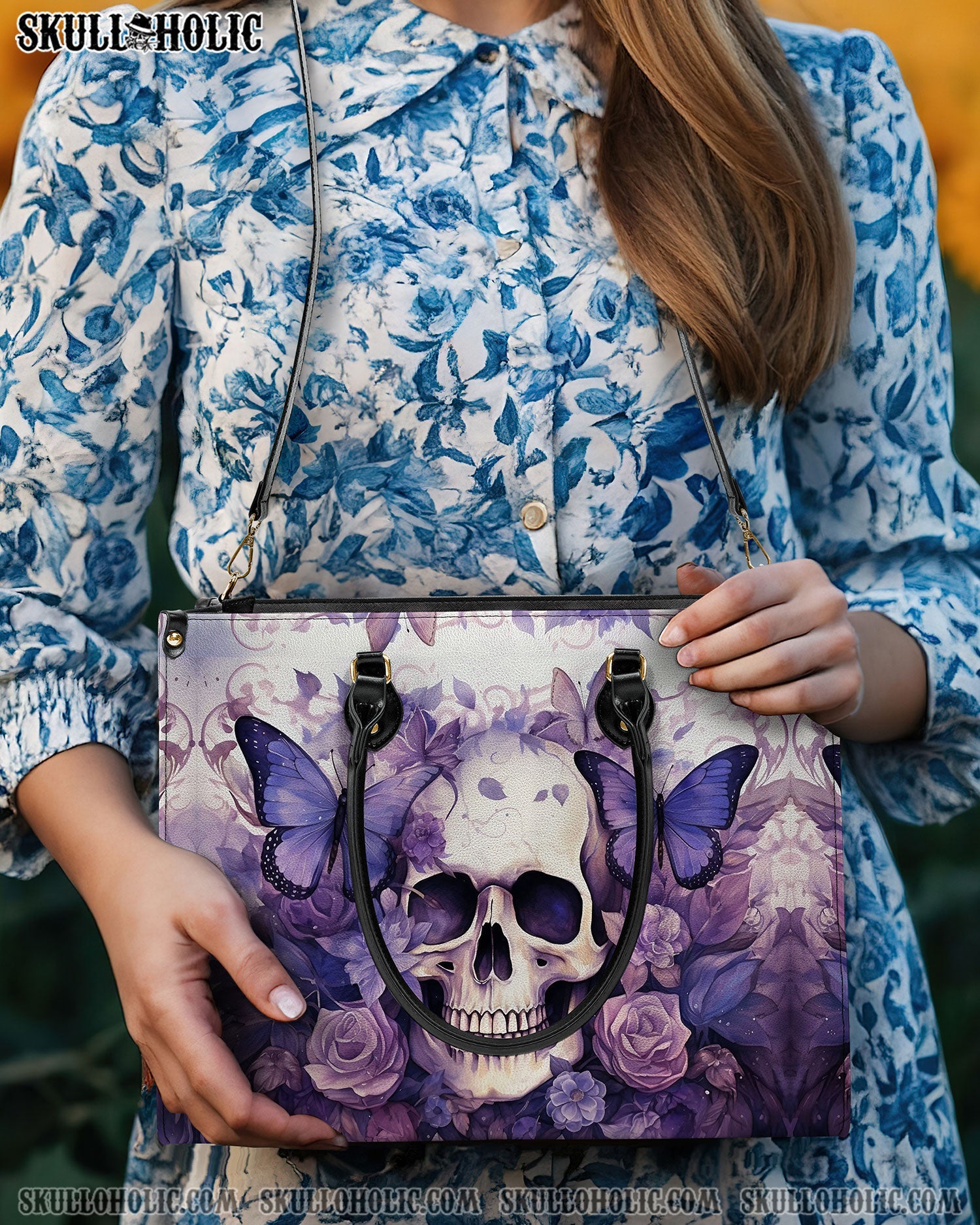 BLISSCORNERS SKULL FLORAL LEATHER HANDBAG