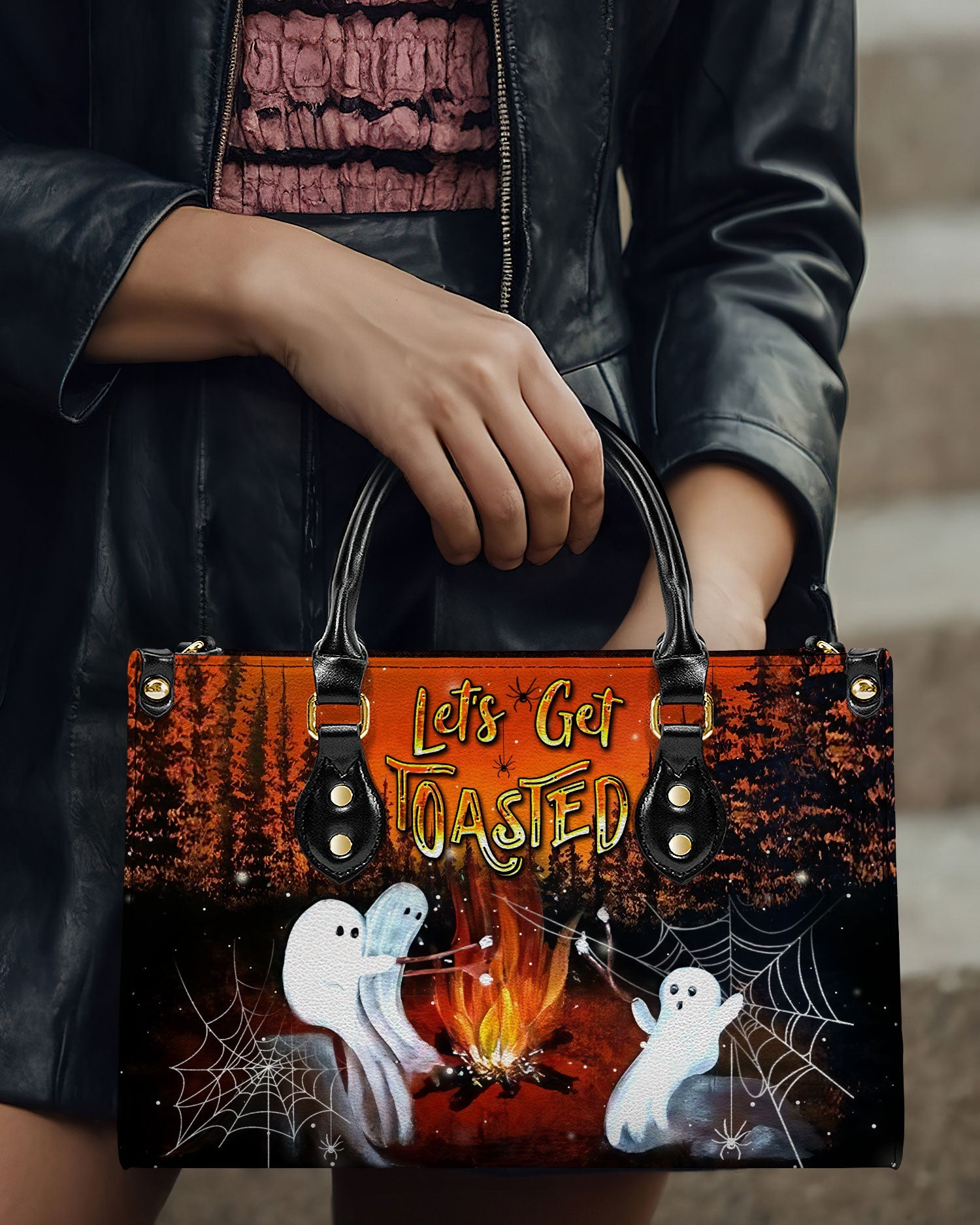 BLISSCORNERS LET'S GET TOASTED BOOS HALLOWEEN LEATHER HANDBAG