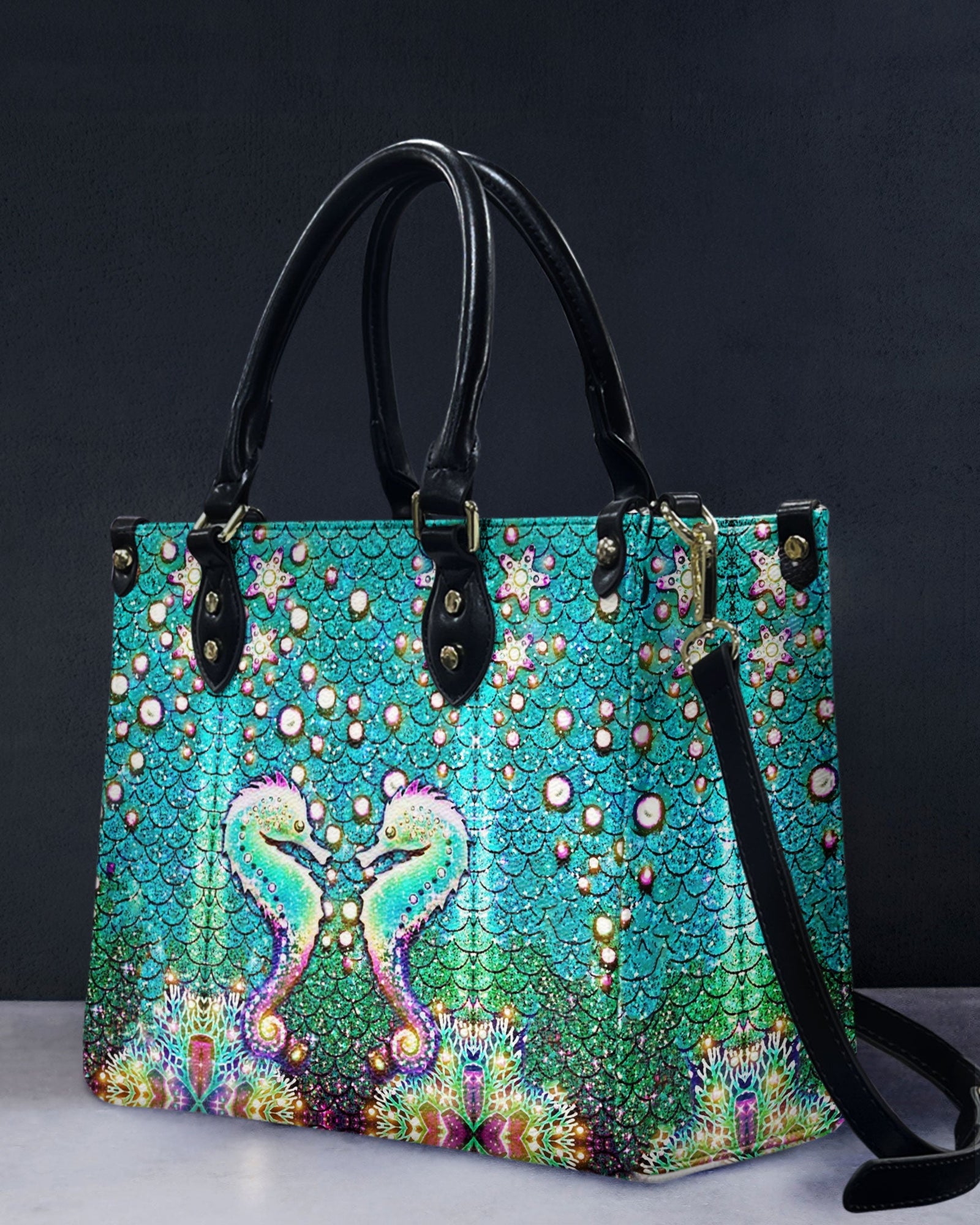 BLISSCORNERS GLOWING SEAHORSE LEATHER HANDBAG