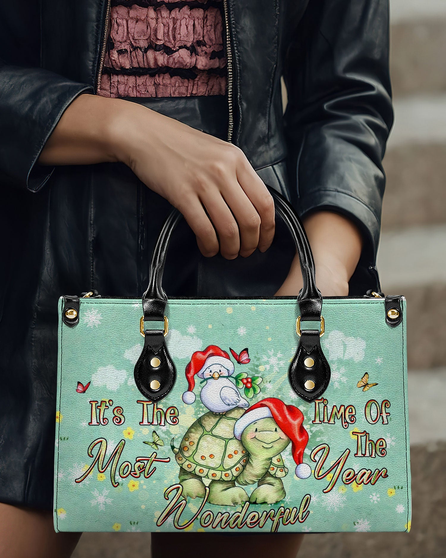 BLISSCORNERS IT'S THE MOST WONDERFUL TIME CHRISTMAS LEATHER HANDBAG