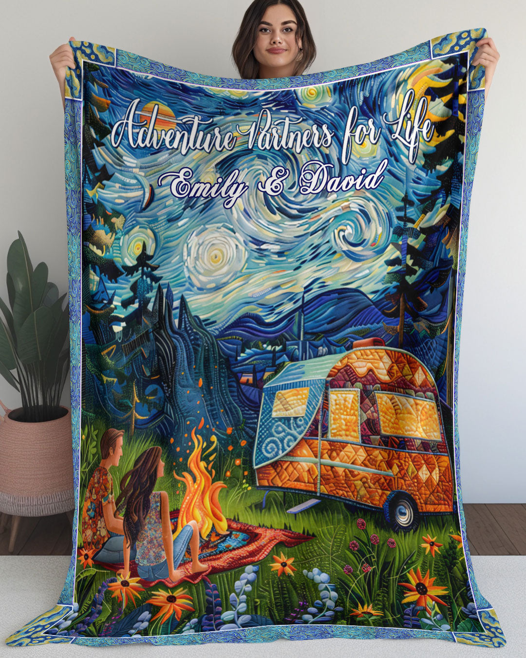 BLISSCORNERS PERSONALIZED ADVENTURE PARTNERS FOR LIFE COUPLE FLEECE BLANKET