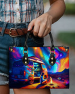 BLISSCORNERS CAMPING AT NIGHT WITH CAMPFIRE LEATHER HANDBAG