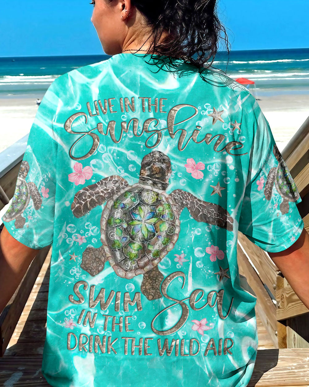 BLISSCORNERS LIVE IN THE SUNSHINE SWIM IN THE SEA TURTLE ALL OVER PRINT