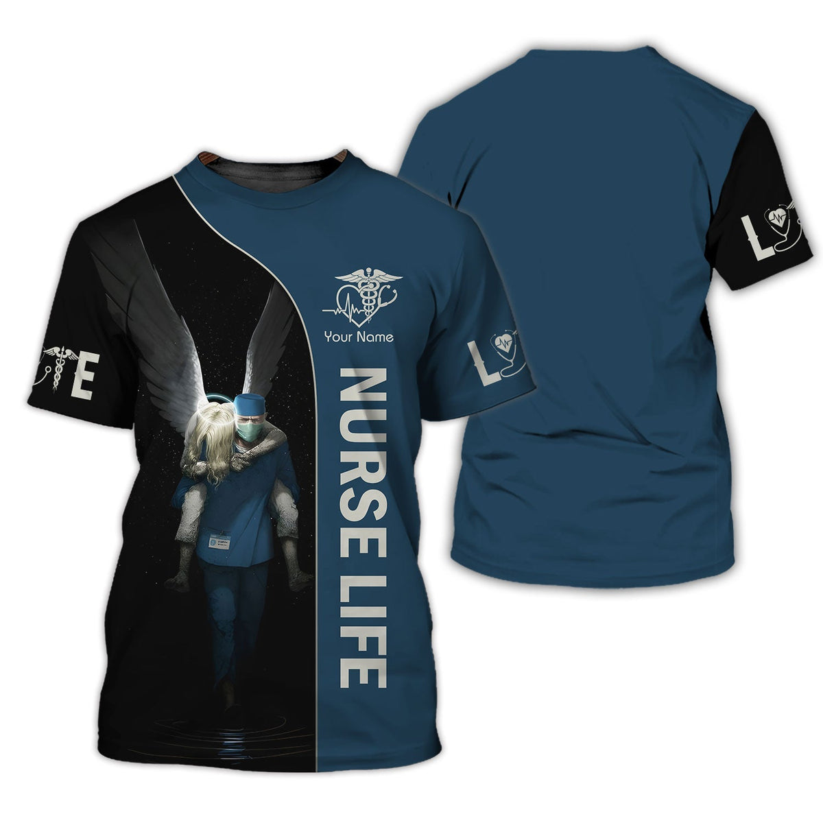 Blisscorners Personalized Nurse Shirt, Angel Wings and Healthcare Hero Tribute