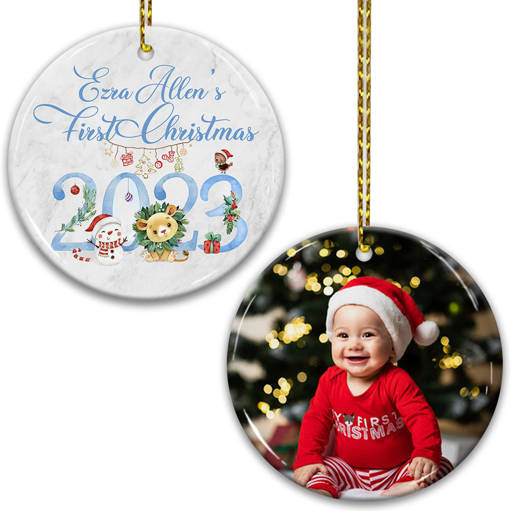 Blisscorners Baby First Christmas - Custom Photo And Name- Personalized 2 Sides Ceramic Ornament - Gift For Family, Christmas Gift2D Flat LM2111