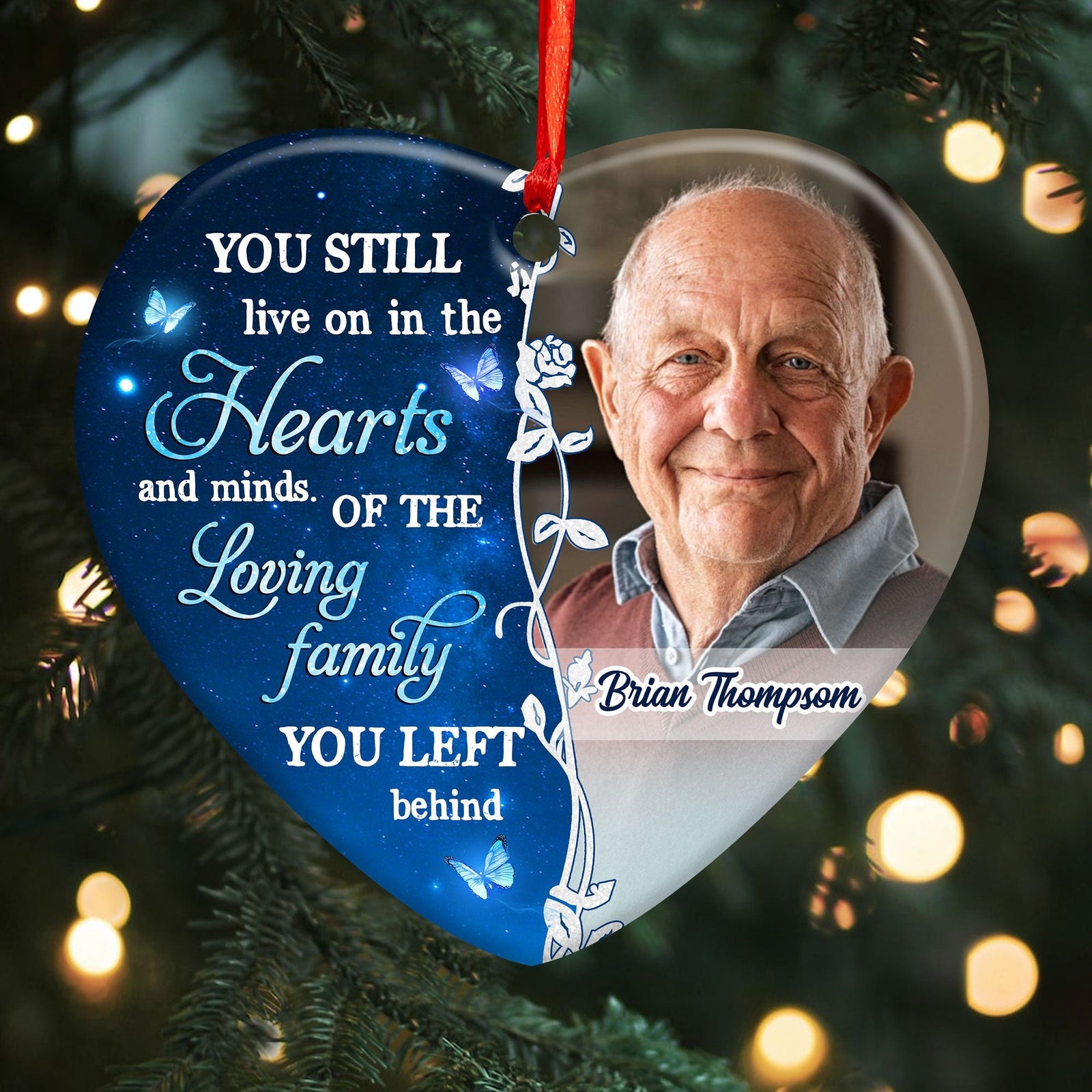 Blisscorners You Still Live On In The Heart - Personalized Heart Ceramic Ornament - Memorial Gift2D Flat LM2111