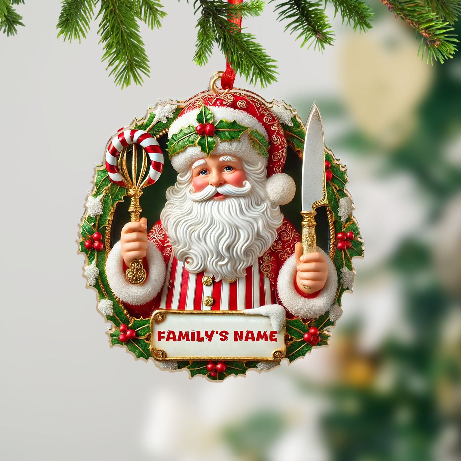 Blisscorners Custom Name Ornament, Christmas Santa Chef2D Flat LM2211