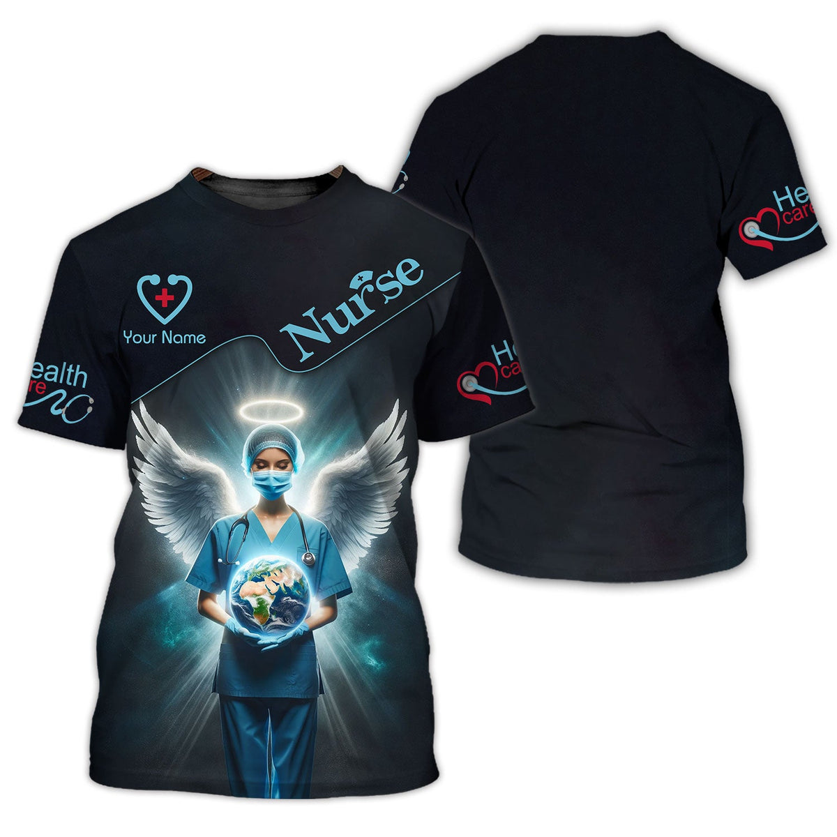 Blisscorners Personalized Nurse Shirts - Guardian Angel Nurse Design for Healthcare Heroes