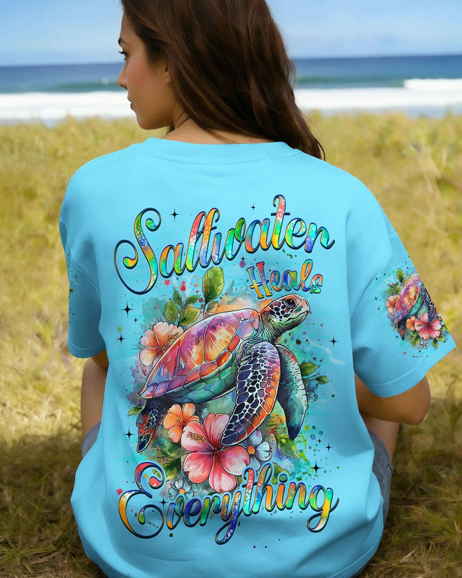 BLISSCORNERS SALTWATER HEALS EVERYTHING TURTLE ALL OVER PRINT