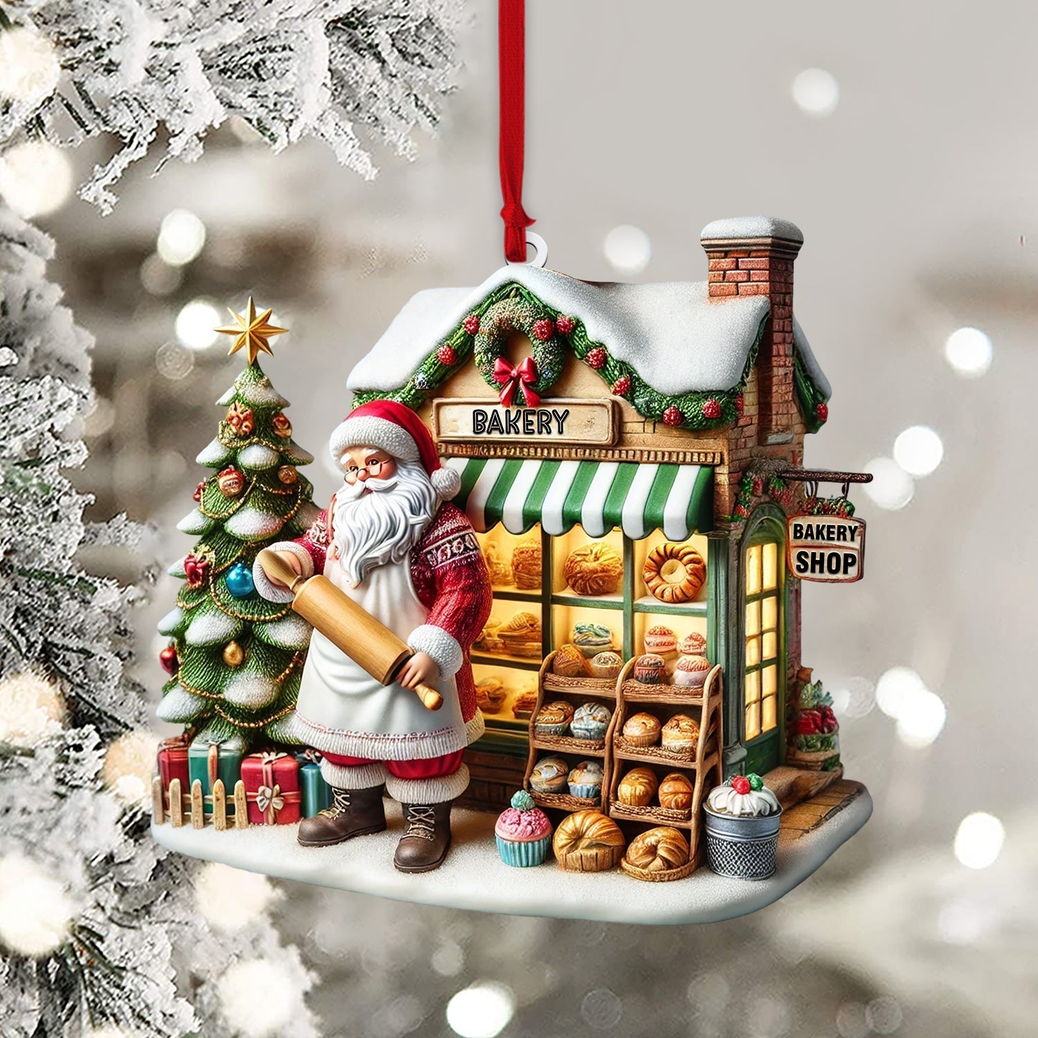 Blisscorners Santa Shop Home Decor Christmas Ornament, Personalized Ornament2D Flat LM2211