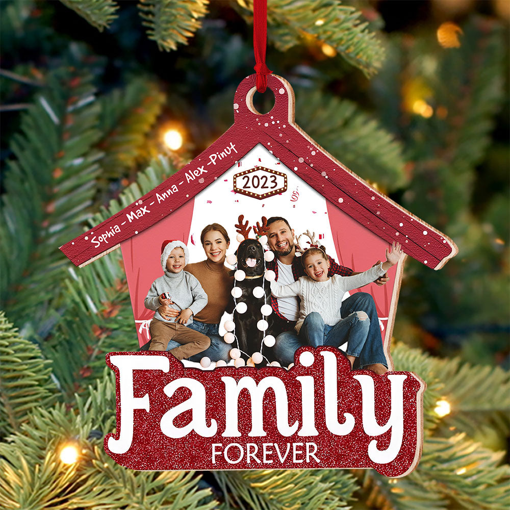 Blisscorners Family Forever, Custom Photo And Name - Personalized Custom Shaped Wooden Ornament - Gift For Family2D Flat LM2111