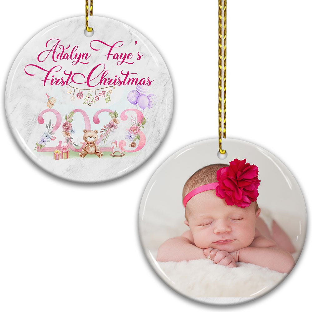 Blisscorners Baby First Xmas - Custom Photo And Name- Personalized 2 Sides Ceramic Ornament - Gift For Family, Christmas Gift2D Flat LM2111
