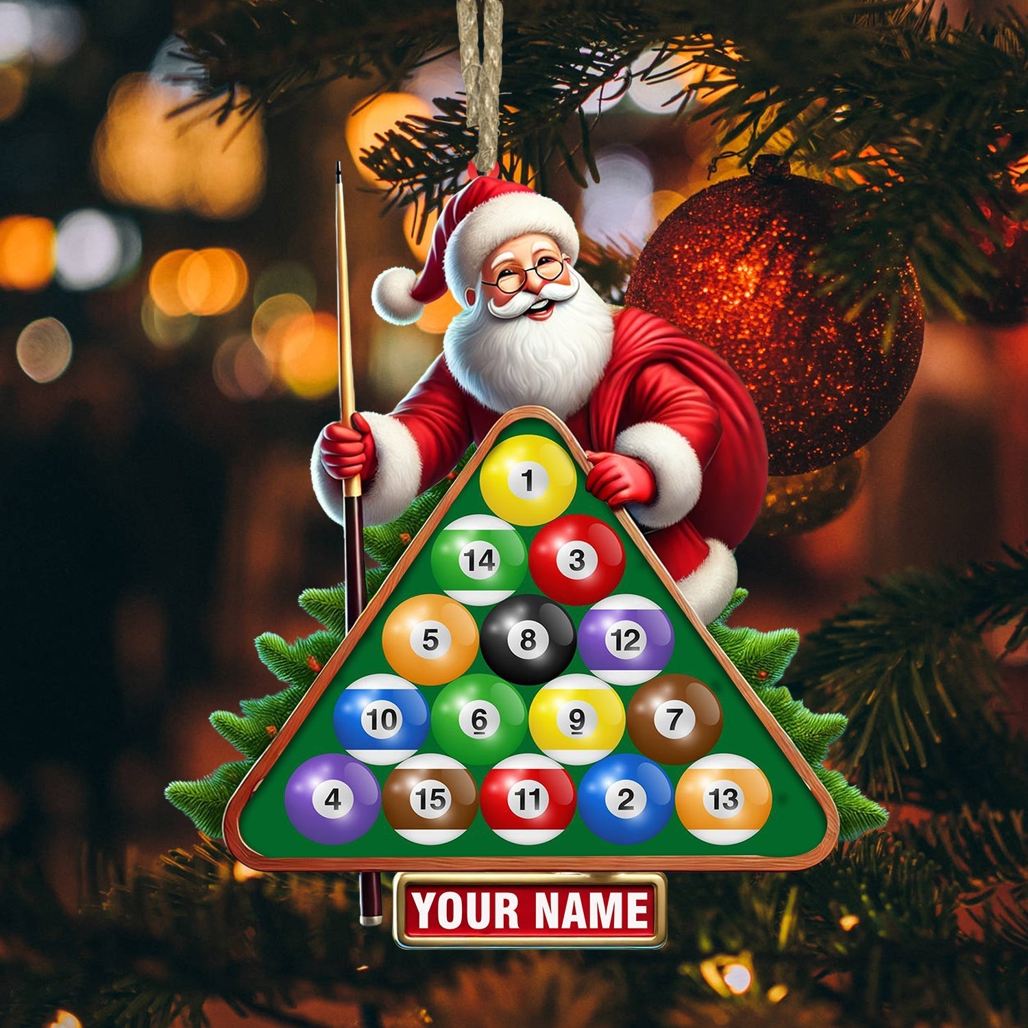 Blisscorners Billiard Santa Christmas Ornament, Personalized Ornament2D Flat LM2211