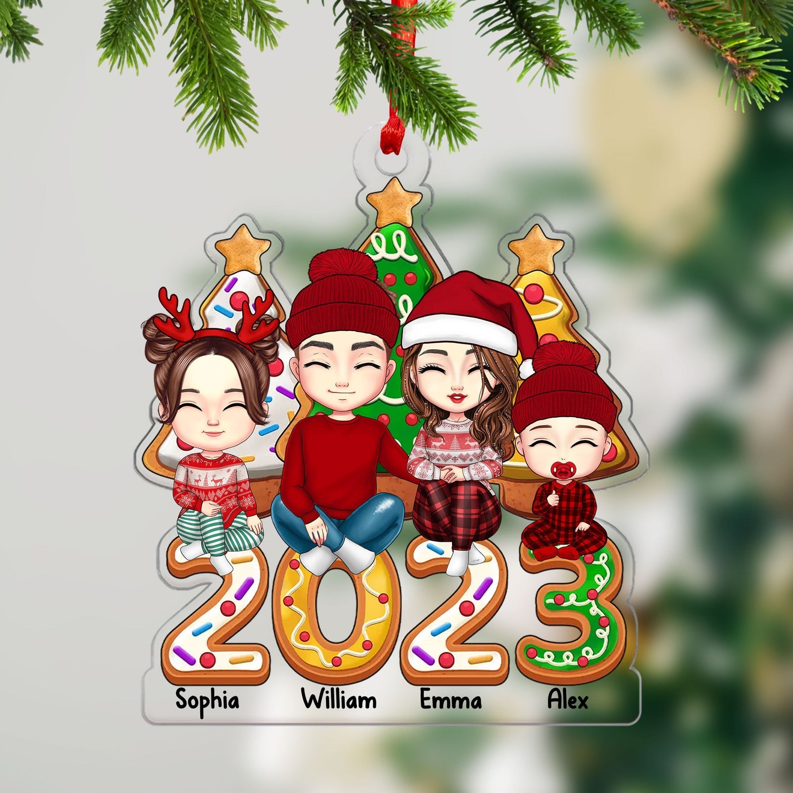 Blisscorners Merry Christmas 2023 Family Members - Personalized Acrylic Ornament - Gift For Family, Xmas Gift2D Flat LM2111