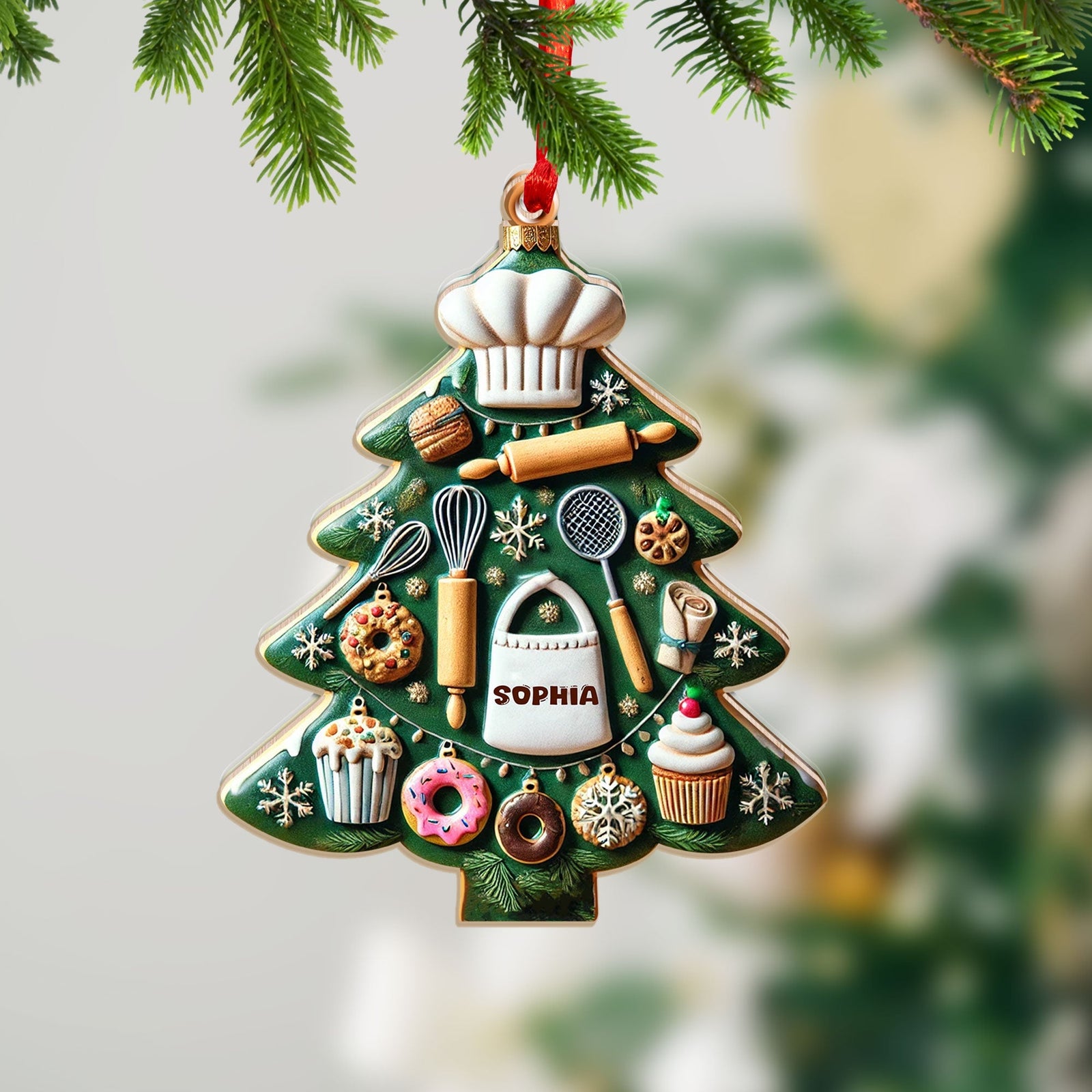 Blisscorners Custom Name Ornament, Christmas Kitchen Tree2D Flat LM2211