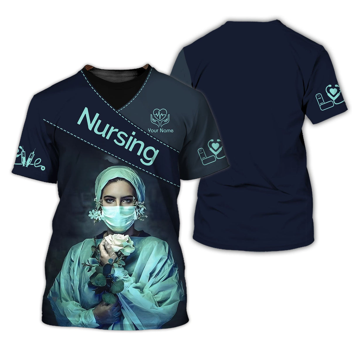 Blisscorners Personalized Nurse Shirt - Elegant Floral Elegance Meets Professional Pride