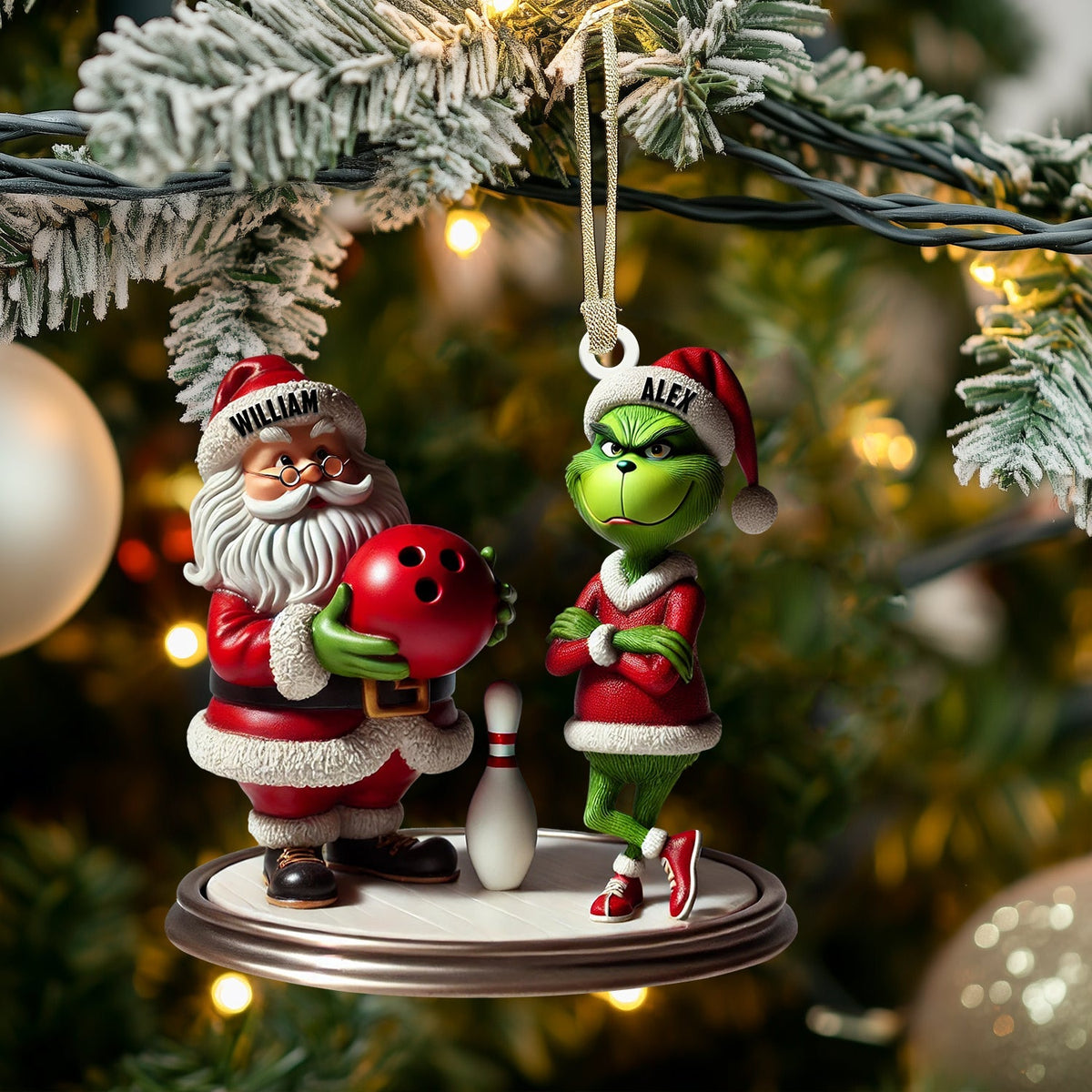 Blisscorners Bowling Santa And ELF Home Decor Christmas Ornament, Personalized Ornament2D Flat LM2211
