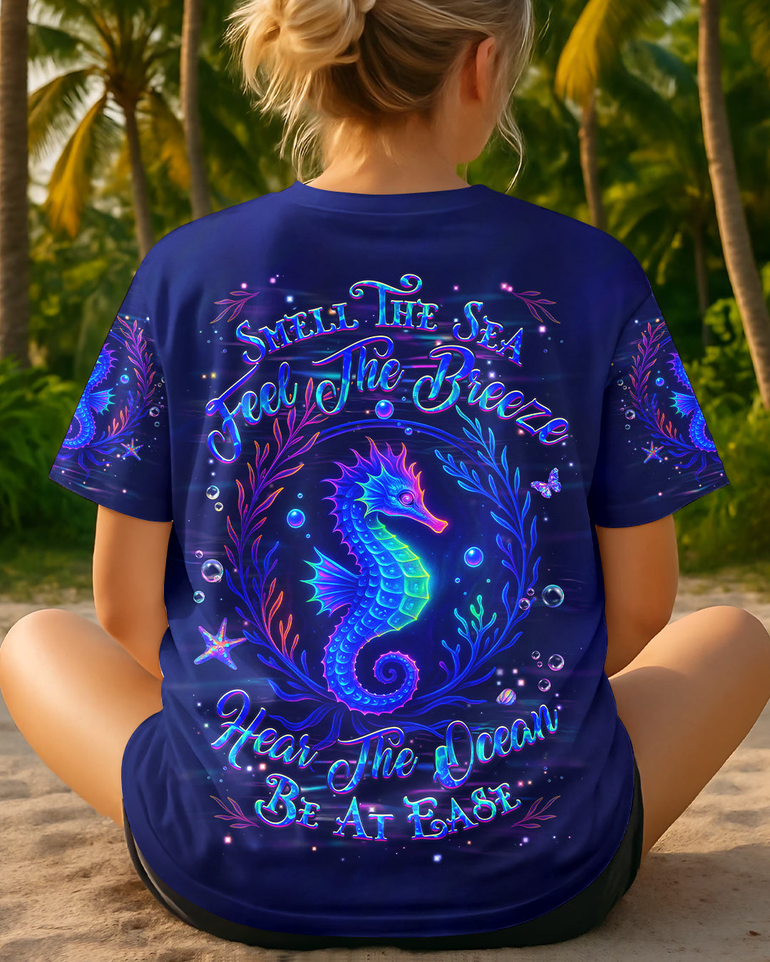 BLISSCORNERS SMELL THE SEA FEEL THE BREEZE SEAHORSE ALL OVER PRINT