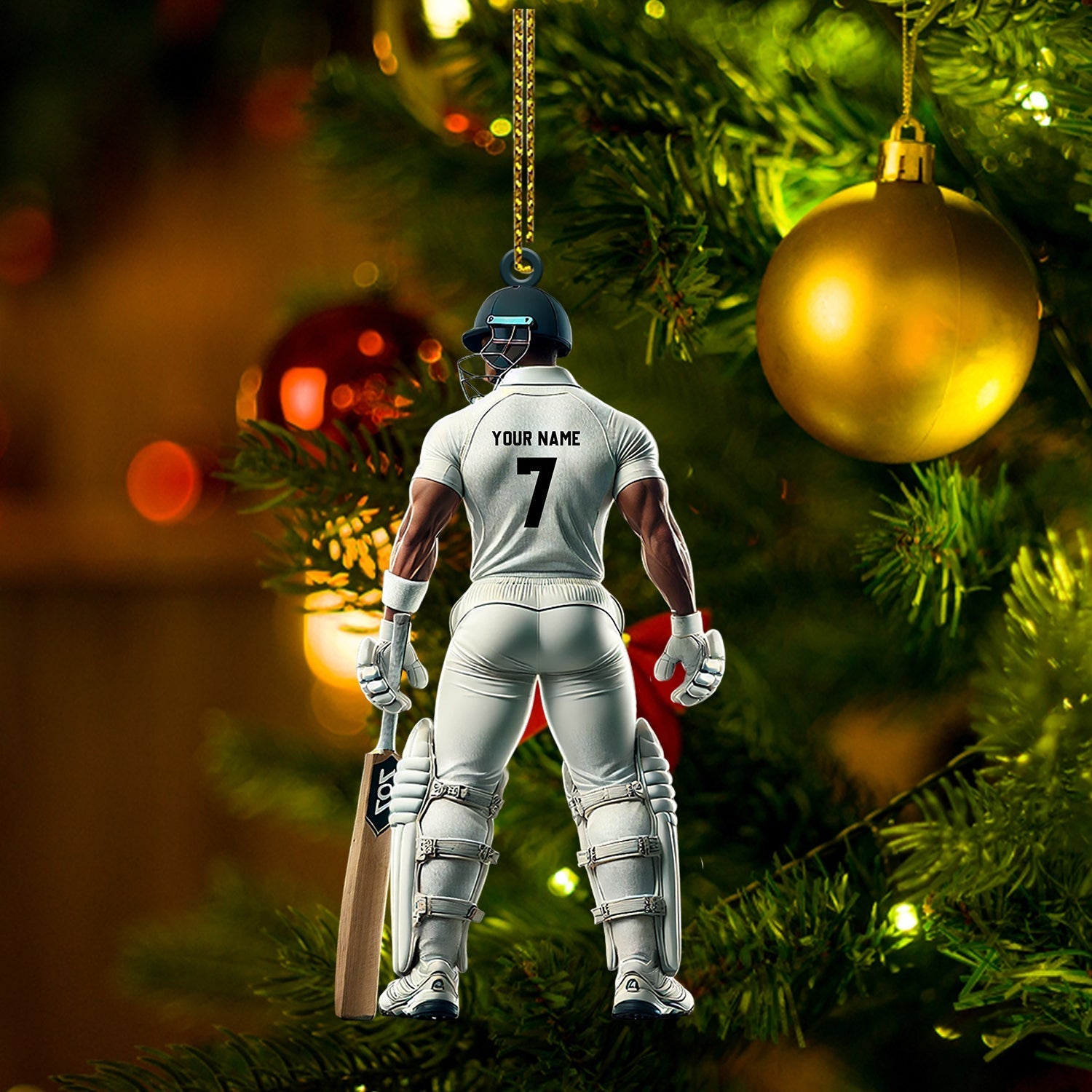 Blisscorners Cricket Ball Player Christmas Ornament, Personalized Ornaments2D Flat LM2211