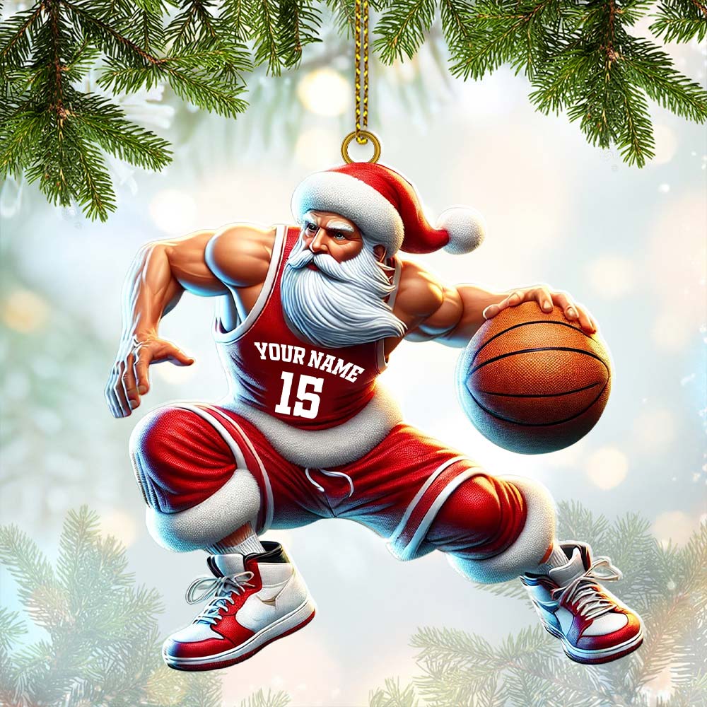 Blisscorners Custom Name Basketball Santa Ornament, Basketball Lover Christmas Gift2D Flat LM2211