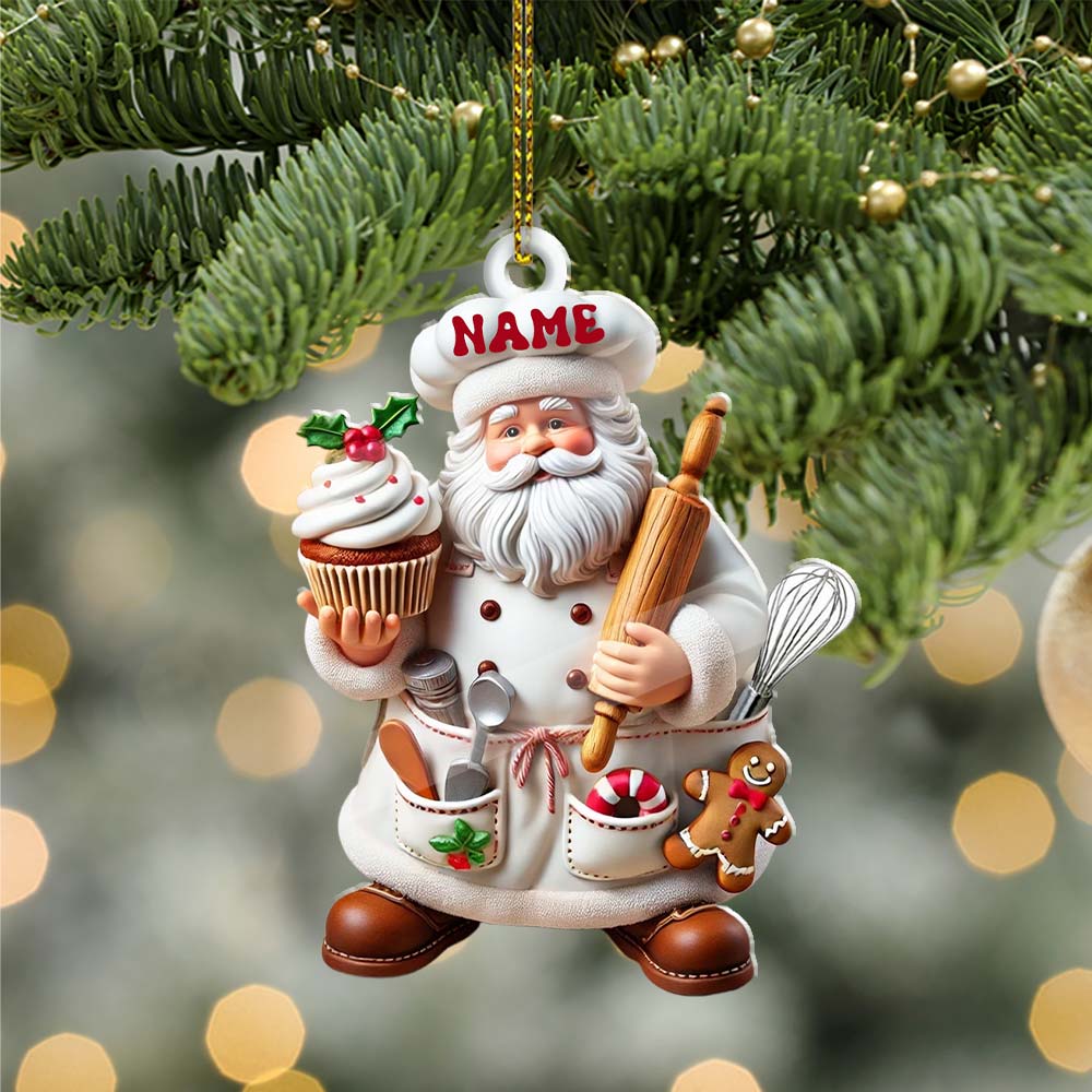Blisscorners Custom Name Ornament, Santa Baker Cup Cake2D Flat LM2211