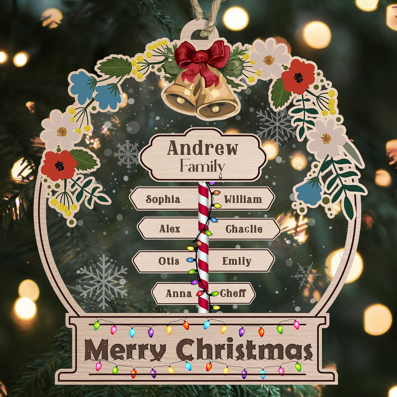 Blisscorners Family Name Signboard With Snow - Personalized 2-Layered Wooden & Acrylic Ornament - Gift For Family, Christmas Gift2D Flat LM2111