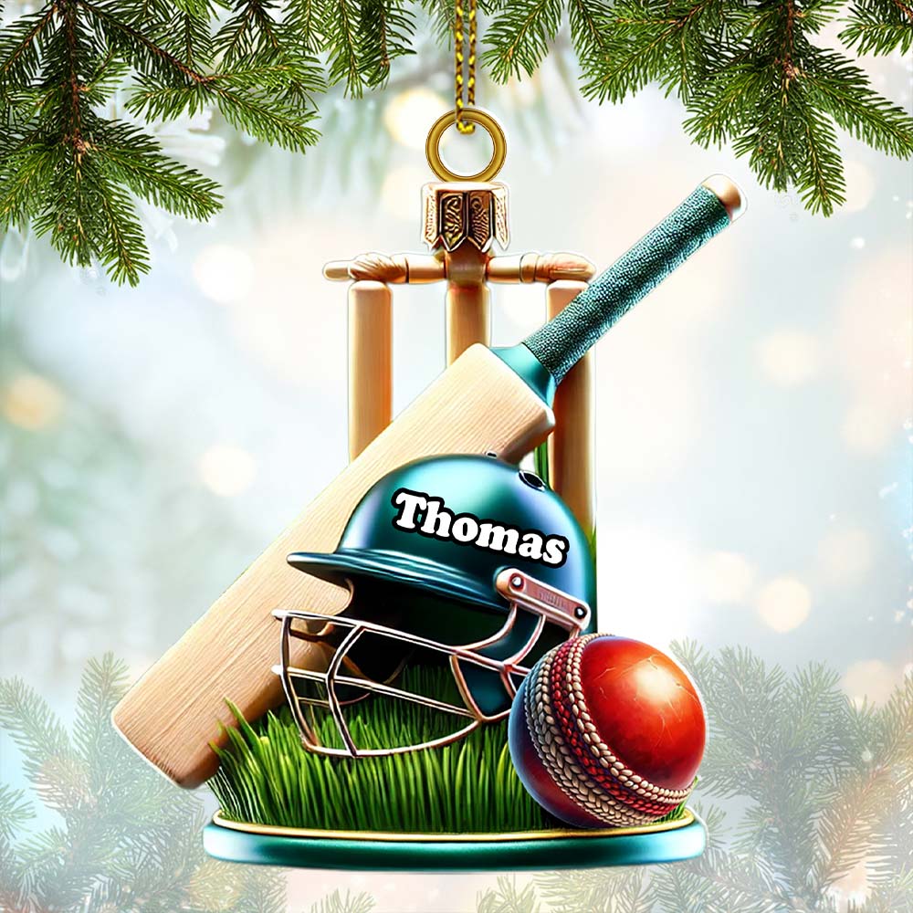Blisscorners Custom Name Cricket Ball Ornament, Cricket Ball Lover Christmas Gift102D Flat LM2211