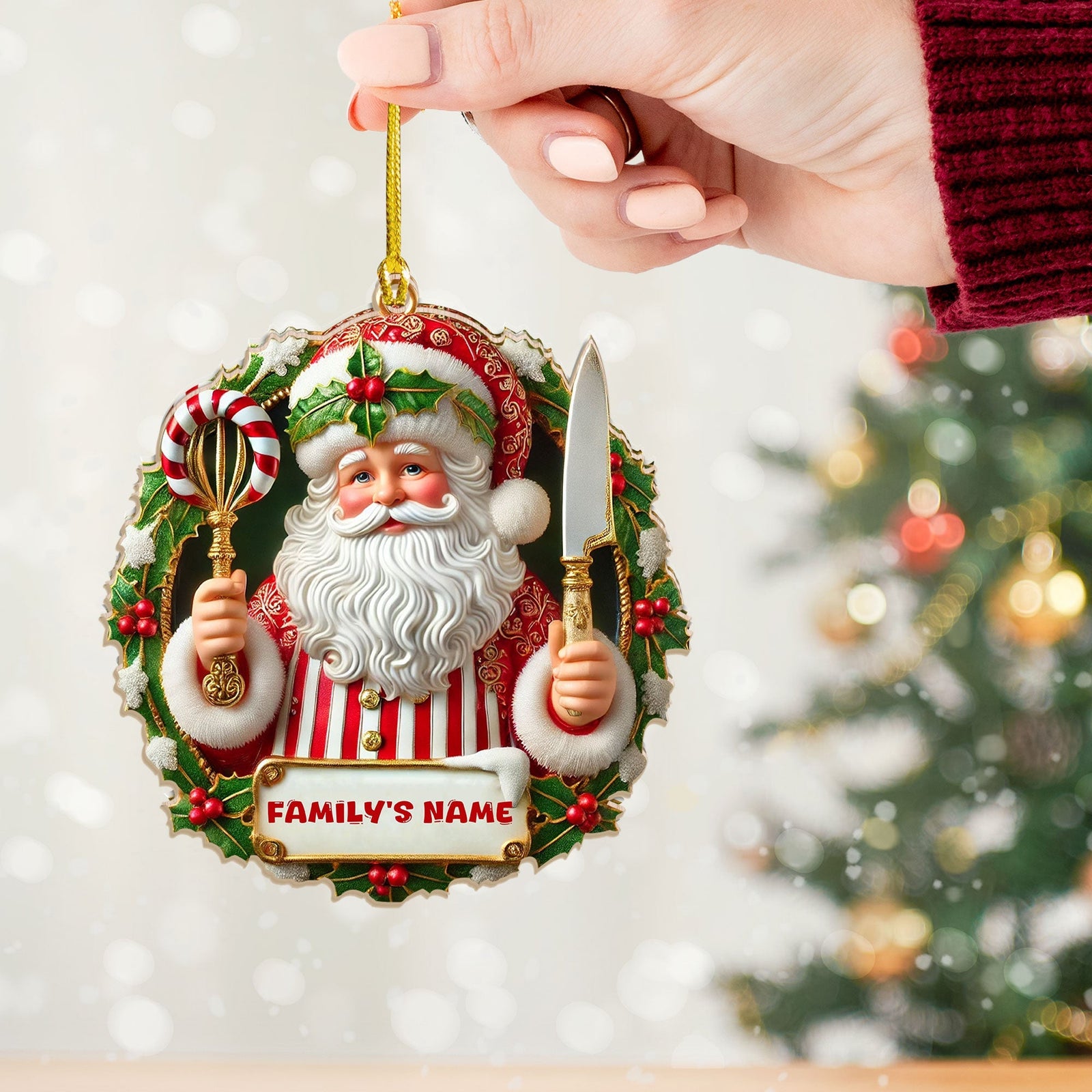 Blisscorners Custom Name Ornament, Christmas Santa Chef2D Flat LM2211