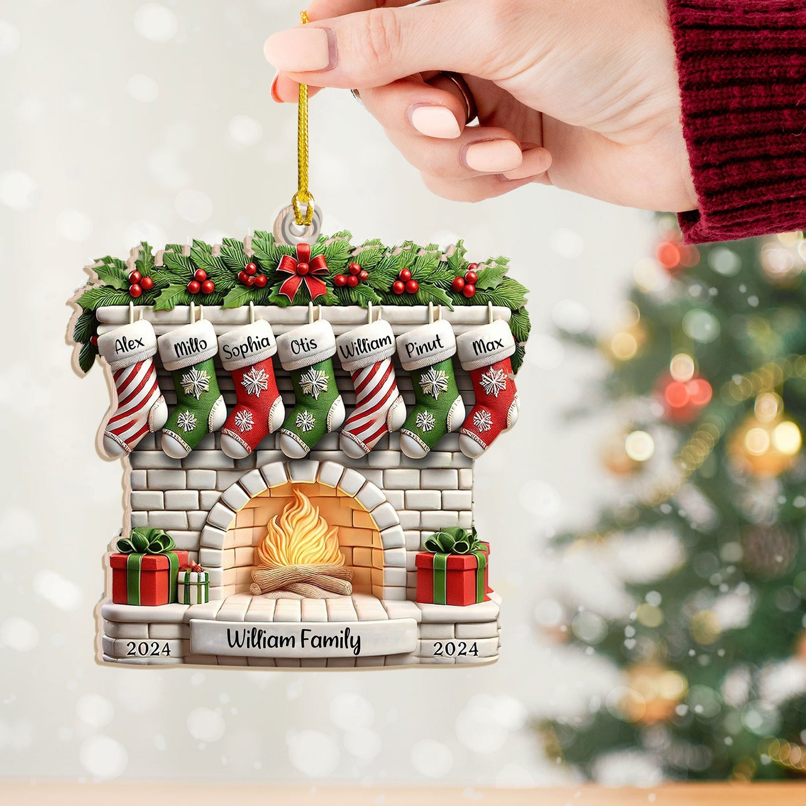 Blisscorners Custom Name Ornament, Christmas Stock Family2D Flat LM2211