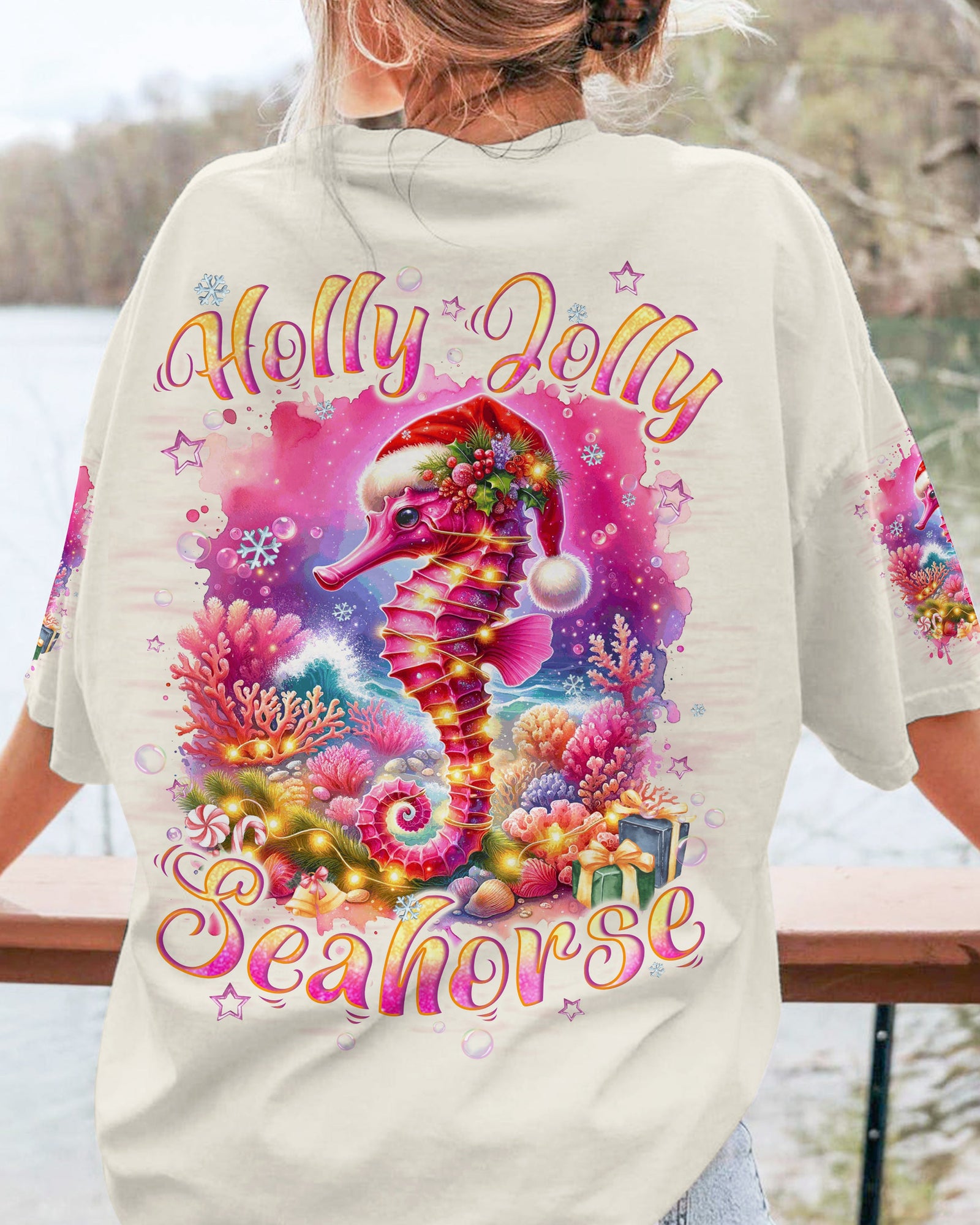 BLISSCORNERS HOLLY JOLLY SEAHORSE CHRISTMAS ALL OVER PRINT