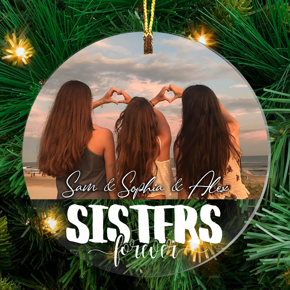 Blisscorners Sisters Forever - Custom Photo And Name, Personalized Acrylic Ornament - Besties Gift2D Flat LM2111