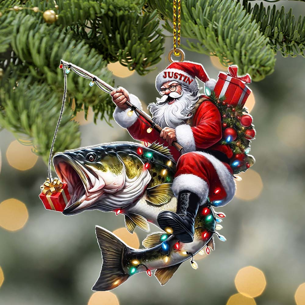 Blisscorners Custom Name Fishing Santa Ornament, Christmas Gift2D Flat LM2211