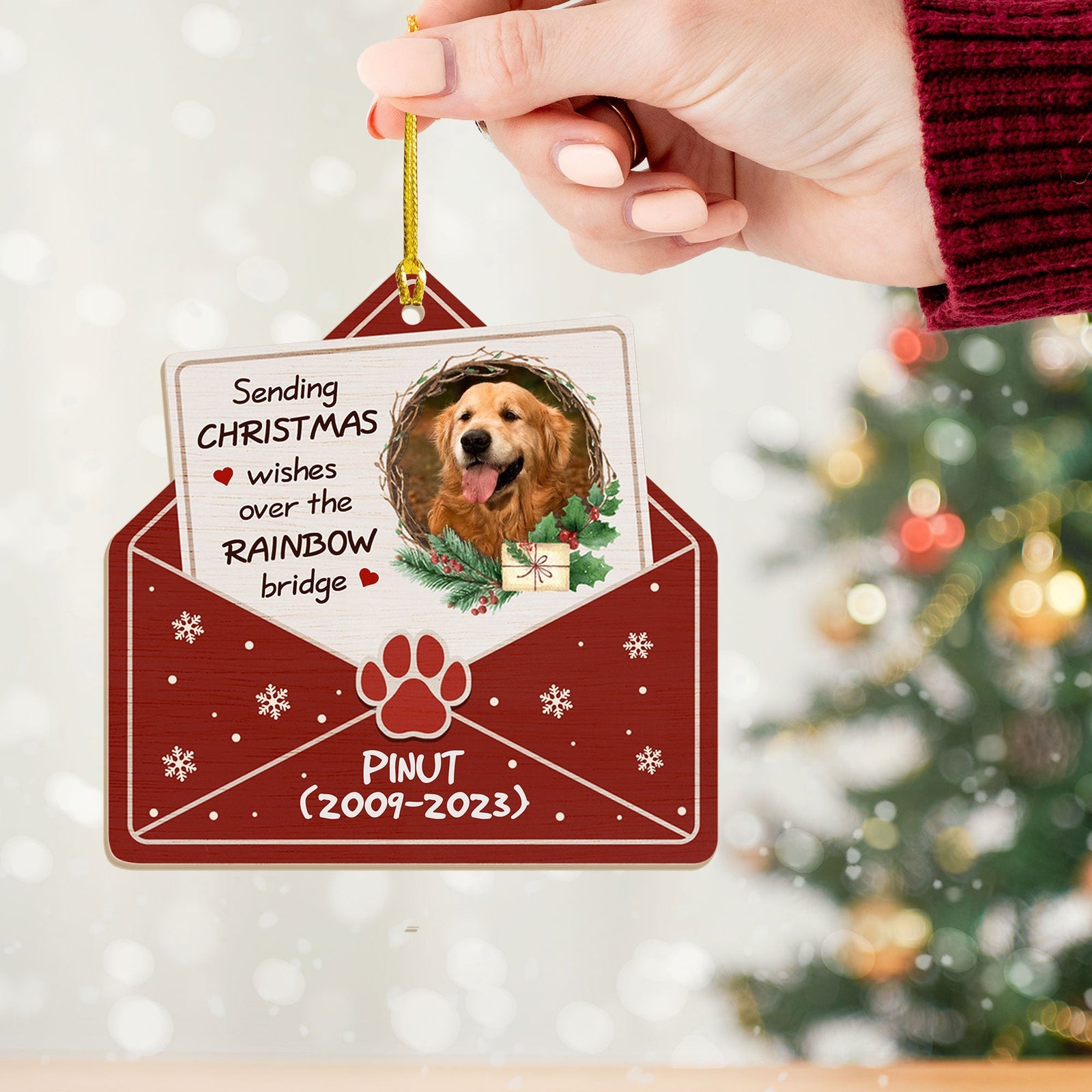 Blisscorners Personalized Dog Memorial Christmas Ornament - Cherished Memories Wooden Ornament - Gift For Pet Lover2D Flat LM2111