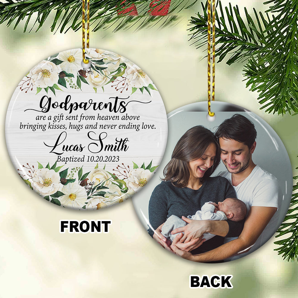Blisscorners Godparents Are A Gift Sent From Heaven - Custom Photo And Name- Personalized 2 Sides Ceramic Ornament - Gift For Family, Christmas Gift2D Flat LM2111