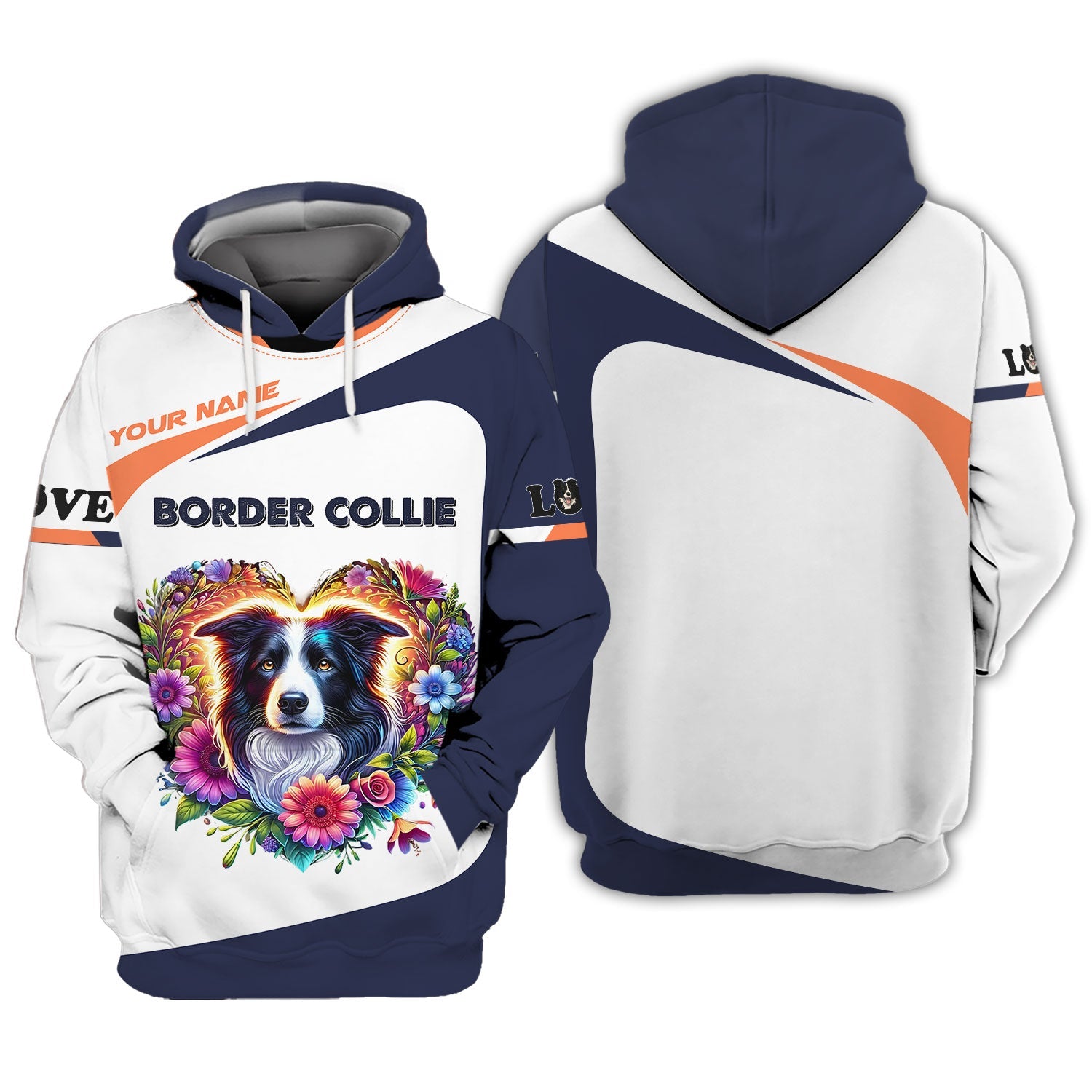 Blisscorners Personalized Border Collie Shirt - Vibrant Floral Heart Design