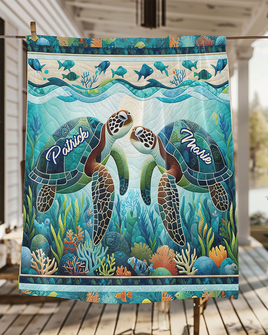 BLISSCORNERS PERSONALIZED TURTLE COUPLE FLEECE BLANKET