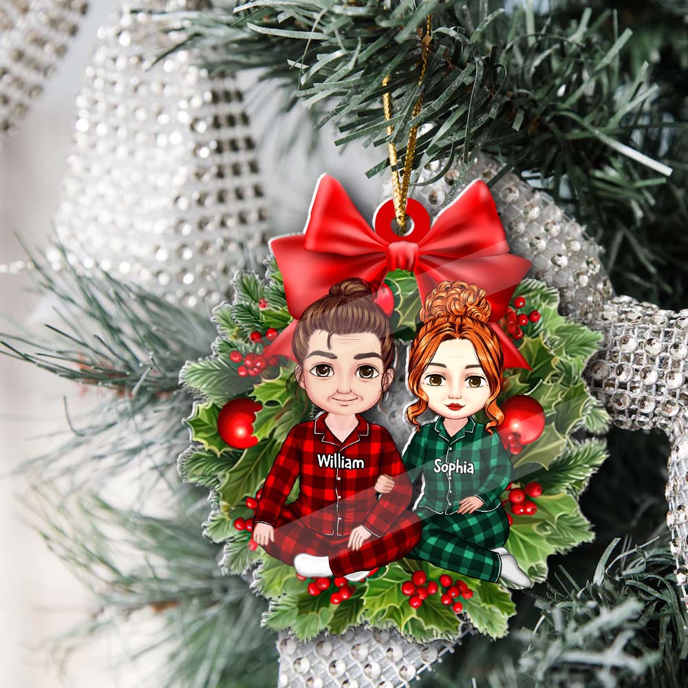 Blisscorners Christmas Couple Gift - Custom Photo And Names, Personalized Acrylic Ornament - Gift For Christmas, Family Gift2D Flat LM2111