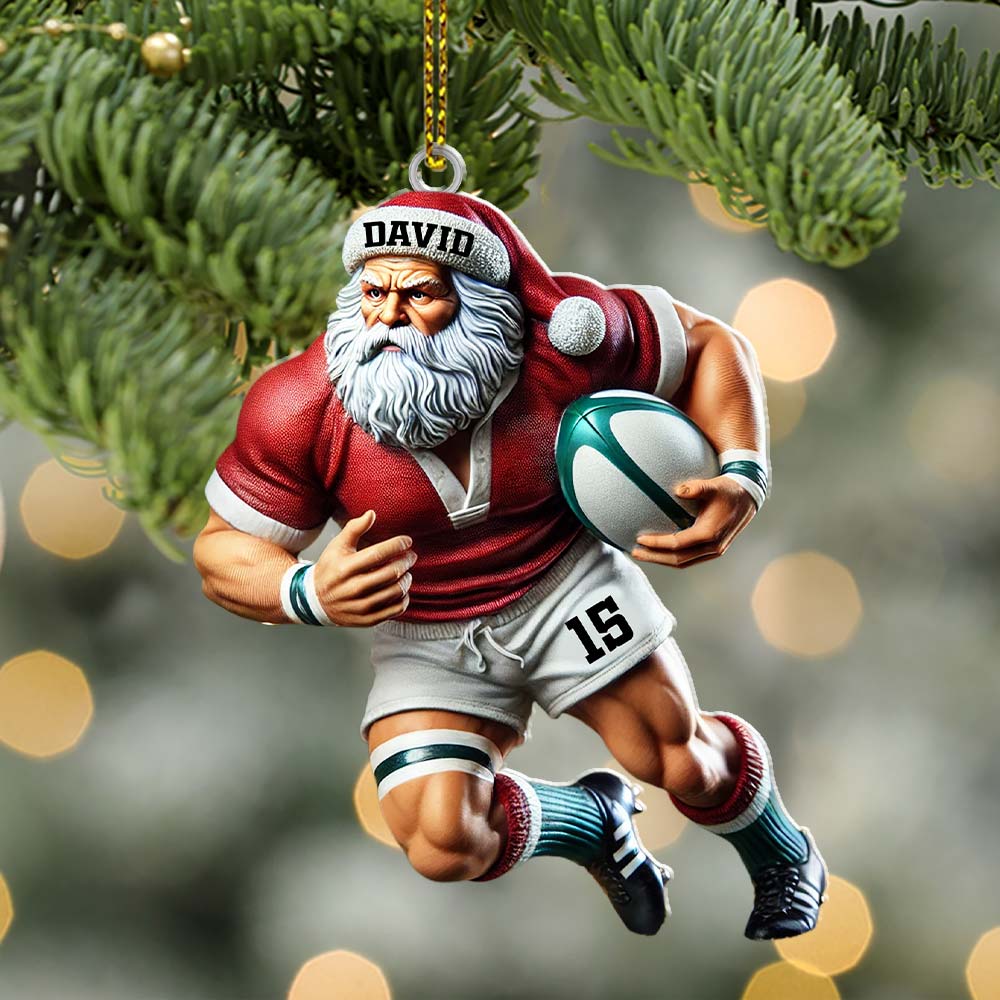 Blisscorners Custom Name Rugby Football Santa Ornament, Rugby Football Lover Christmas Gift2D Flat LM2211