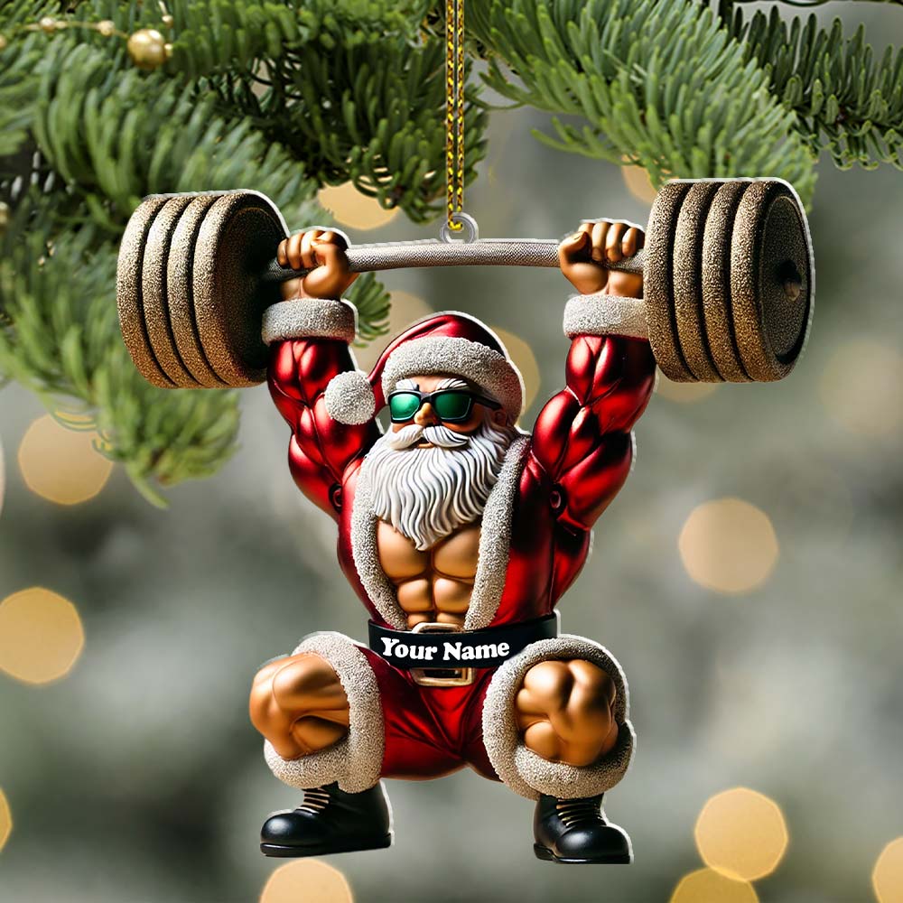 Blisscorners Custom Name Gym Work Out Santa Ornament, Gymnastics Christmas Gift42D Flat LM2211