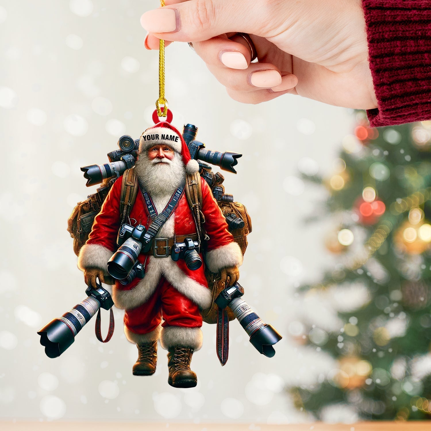Blisscorners Photographer Santa Home Decor Christmas Ornament, Personalized Ornament2D Flat LM2211