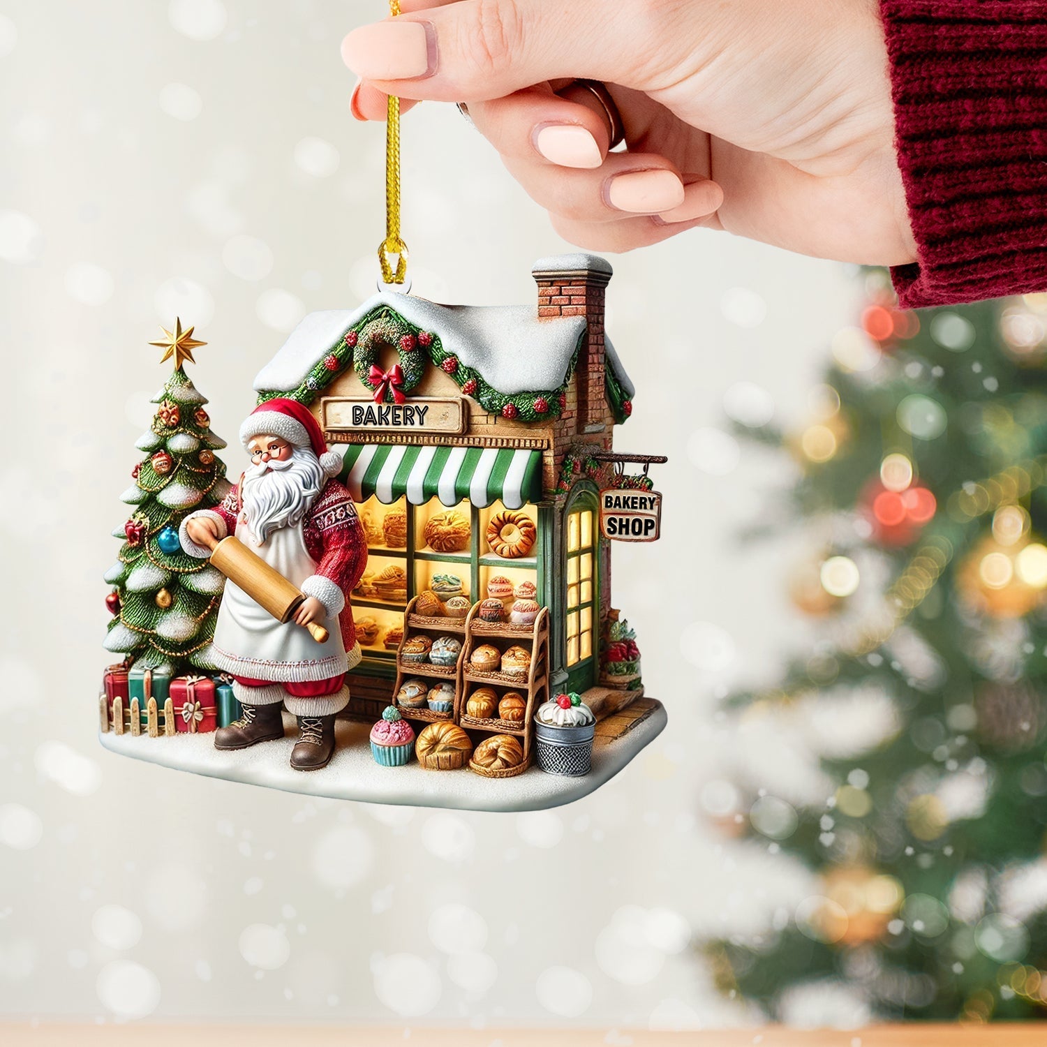 Blisscorners Santa Shop Home Decor Christmas Ornament, Personalized Ornament2D Flat LM2211
